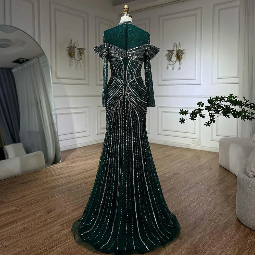 Elegant Beaded Mermaid Evening Gown for Women - Luxury Dubai Style Muslim Wedding Dress | Serene Hill Green Formal Gown for Special Occasions, Parties & Bridal Events 2025 | LA72547