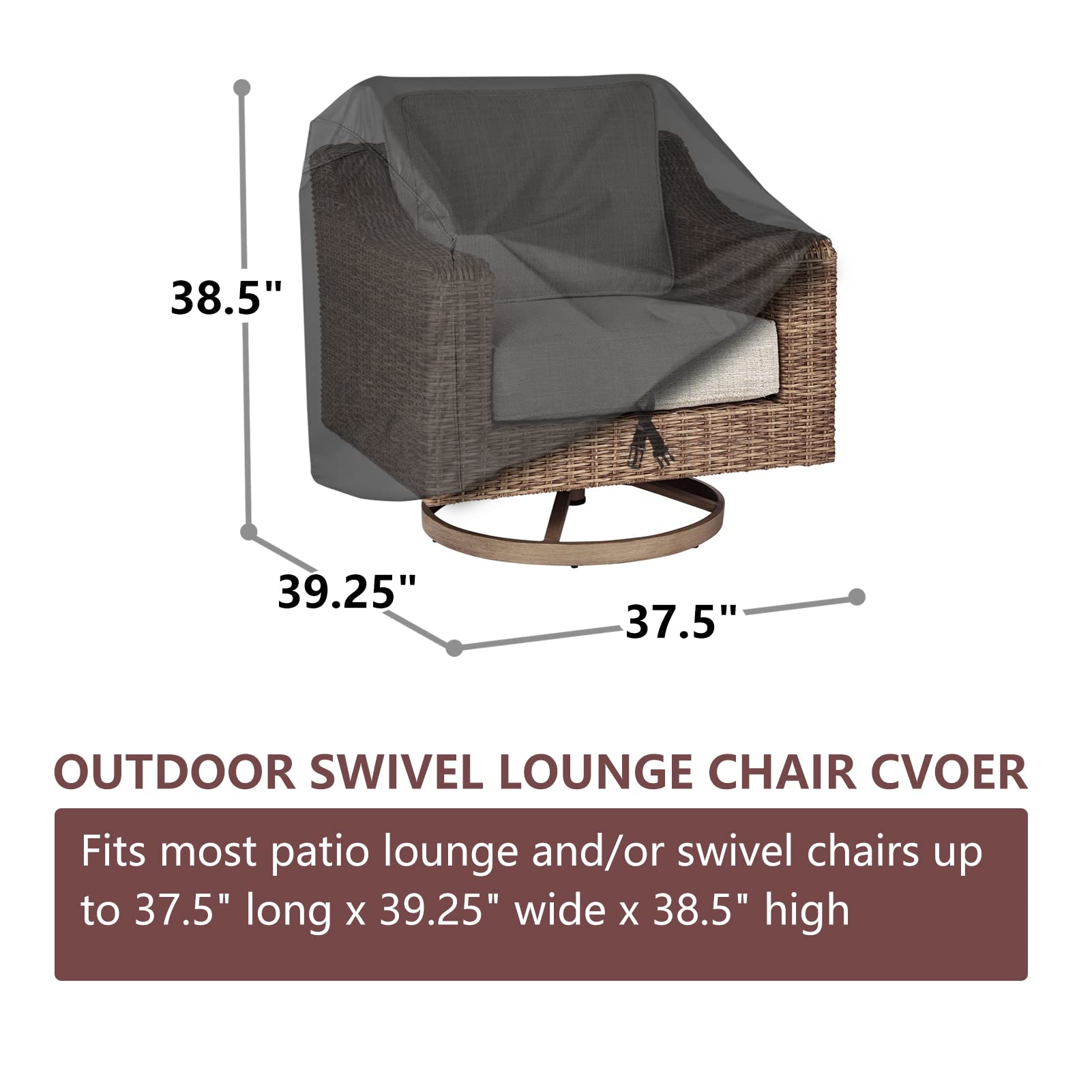 2 Pack Waterproof Heavy Duty Outdoor Swivel Lounge Chair Covers (37.5
