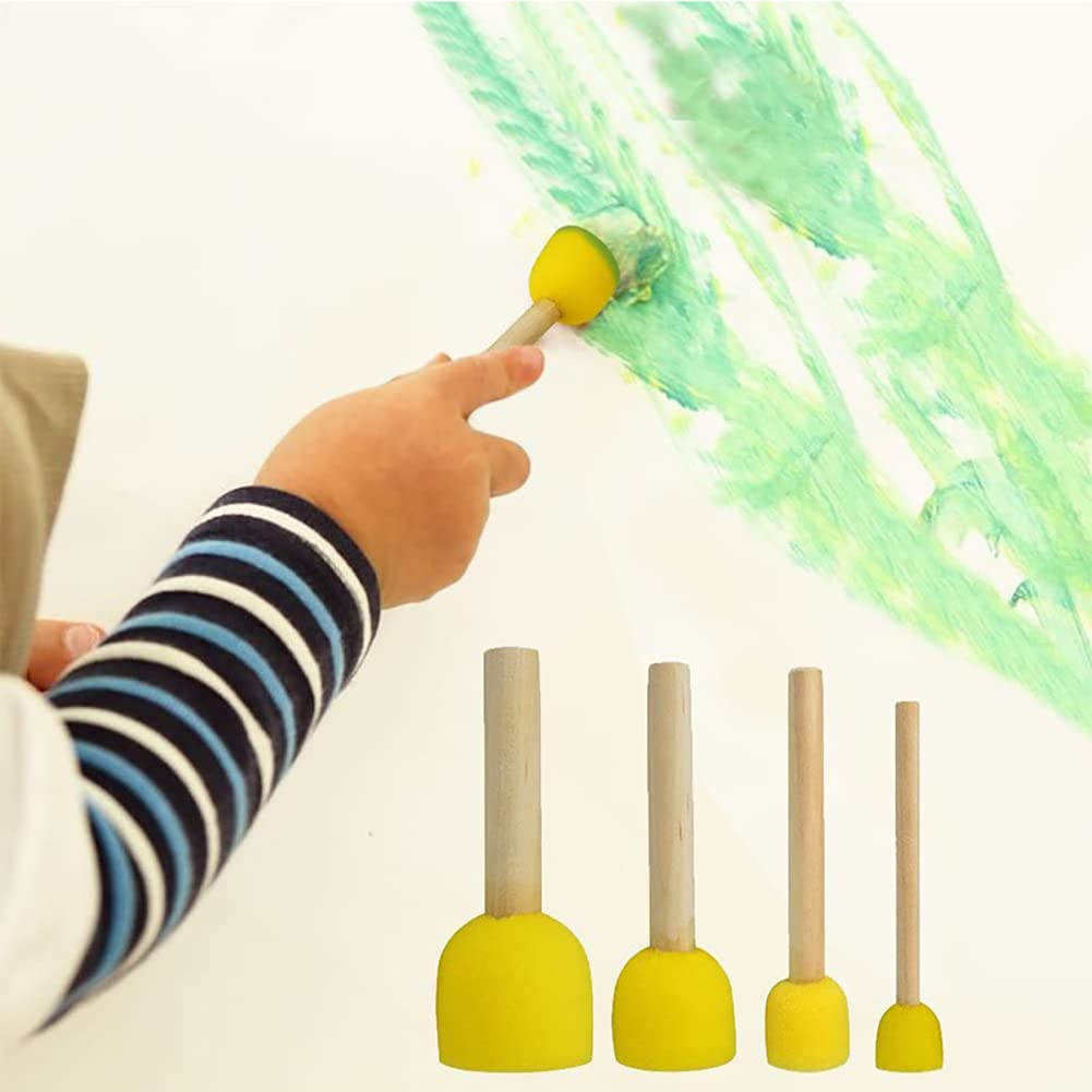 40 Pcs 1.5cm Round Foam Paint Brushes with Wood Handle - Kids Art Sponges, Acrylic Painting & Wood Staining Sponges - Perfect for DIY Crafts, Home Decor & School Art Projects
