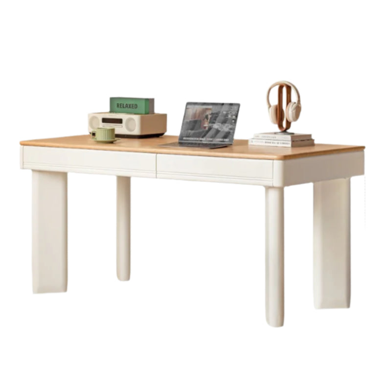 Modern Cream Oak & Poplar Solid Wood Computer Desk with Drawer - Home Office Workstation for Study, Gaming & Remote Work