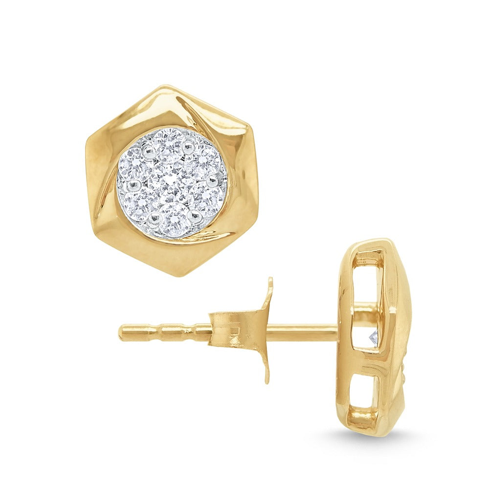 0.38ctw Diamond 14K Gold Hexagon Stud Earrings for Women - Elegant Geometric Jewelry for Everyday Wear & Special Occasions