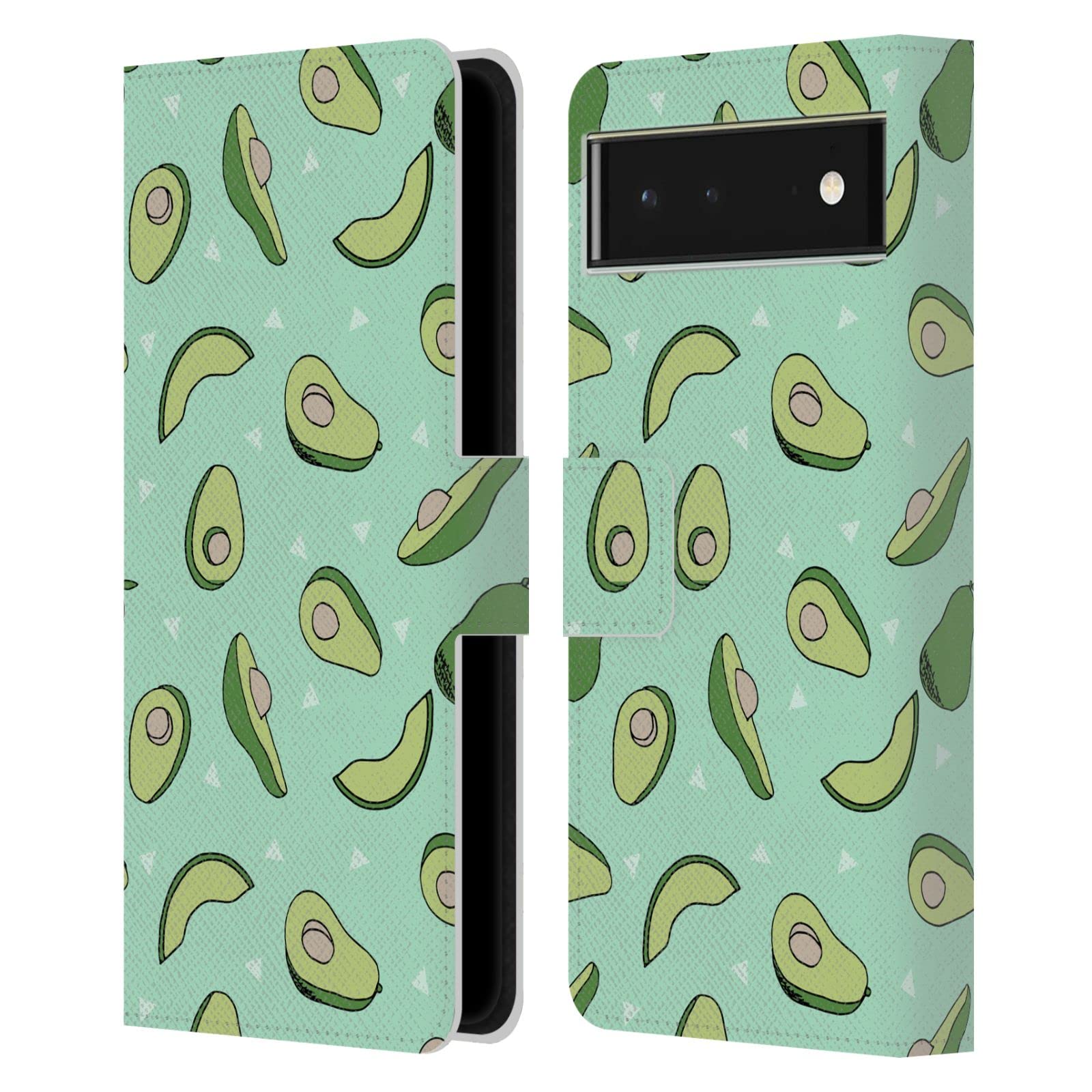 Official Andrea Lauren Avocado Design Leather Book Wallet Case for Google Pixel 6 | Stylish Food Pattern Cover for Everyday Use and Travel
