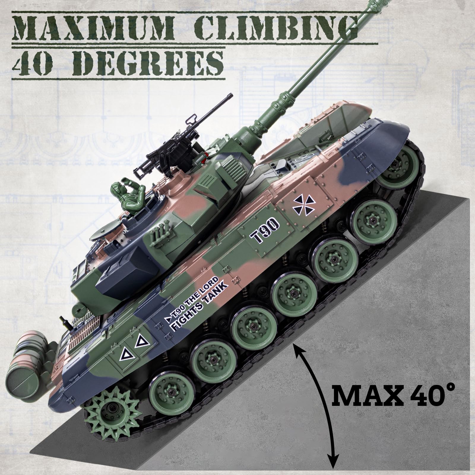 1:18 Scale RUS T-90 RC Tank - 2.4Ghz Remote Control Military Toy with Smoke, Light & Sound Effects, 15 Channels, BBS & Water Bomb Shooting - Battle-Ready Army Tank Model for Adults & Kids | Indoor & Outdoor Play, War Simulation, Collectible Display