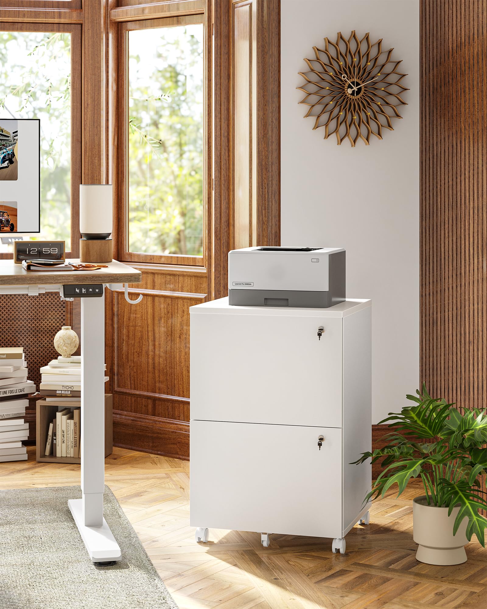 TIQLAB 2 Drawer Mobile File Cabinet - White Vertical Storage for Letter, Legal & A4 Documents - Perfect for Home Office & Under Desk Organization - Compact File Organizer for Papers, Folders & Office Supplies