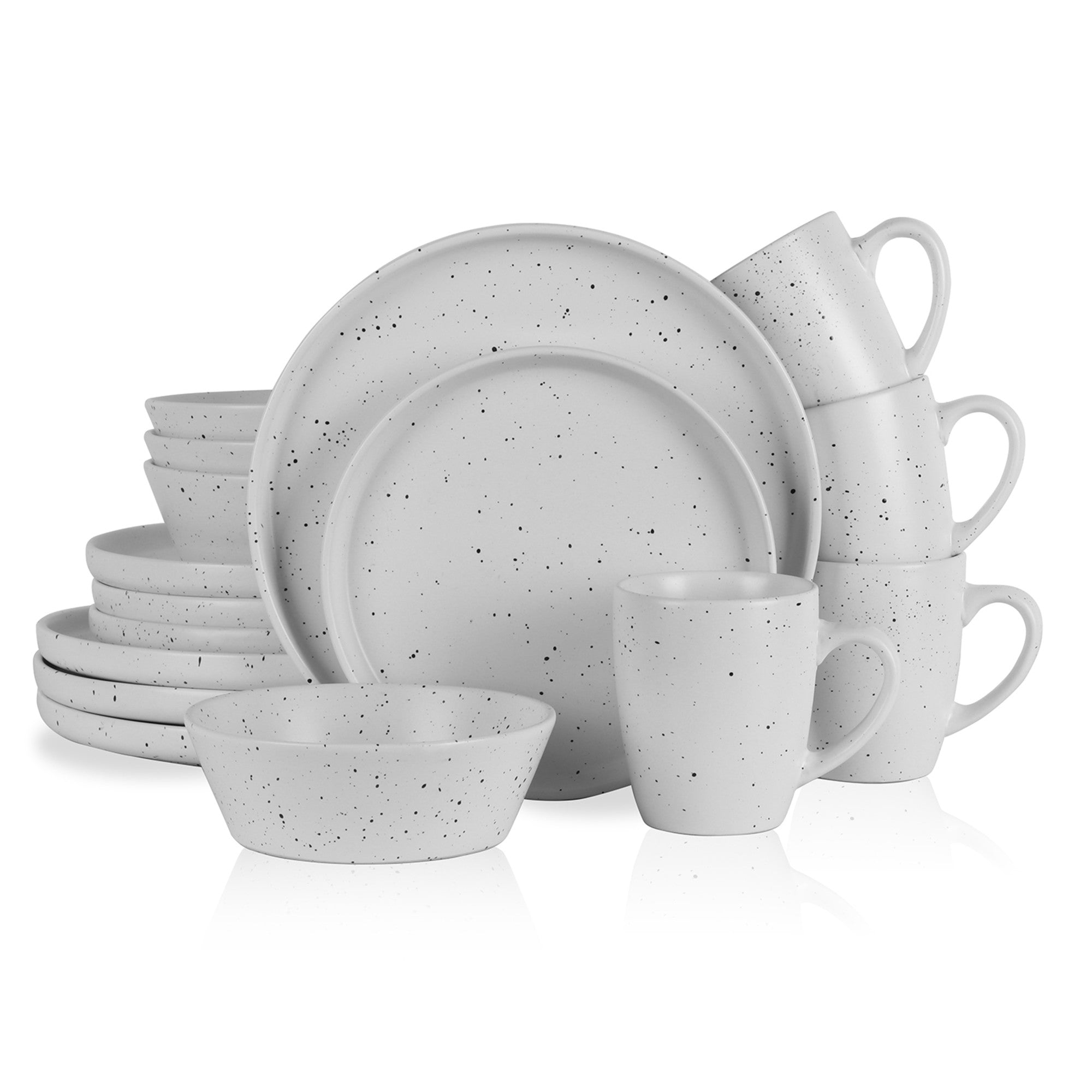 Premium White Jade Stoneware Dinnerware Set - Elegant 16-Piece Porcelain Tableware for Daily Use & Special Occasions