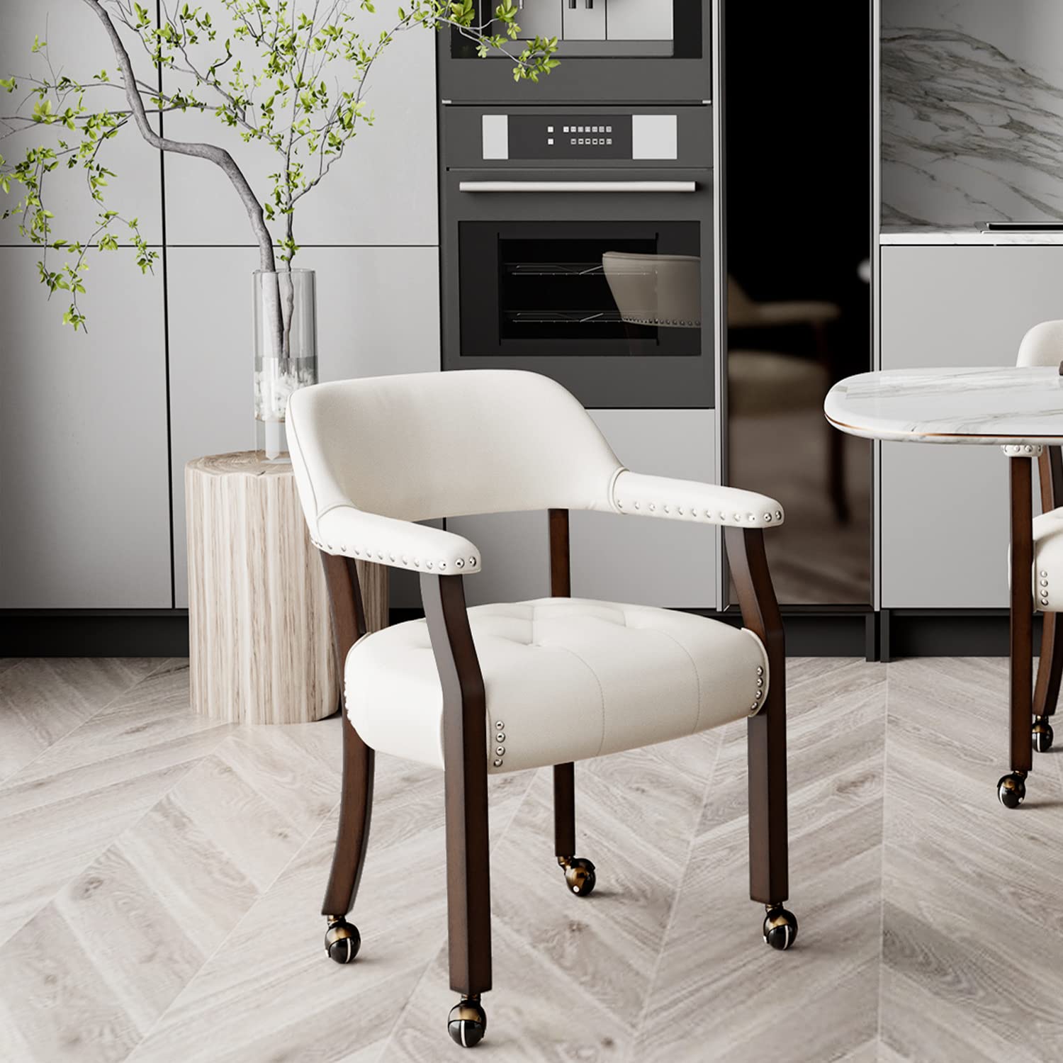 White High Back Dining Chair with Casters - Rolling Kitchen Table Chair for Dinette Sets, Poker Chairs & Office Use - 1533WT