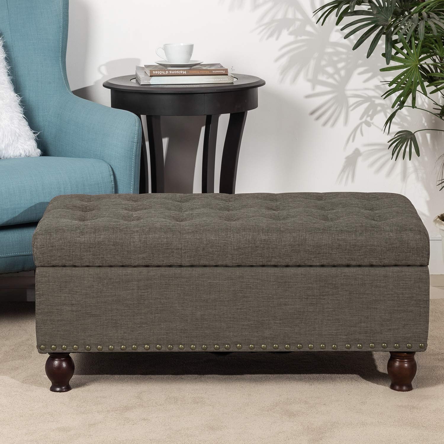 Joveco Fabric Storage Ottoman - Rectangular Tufted Bench with Lift Top, Multi-Functional Coffee Table & Footrest Stool for Living Room, Entryway, Bedroom - Sandstone Brown | Perfect for Extra Seating, Hidden Storage & Home Decor