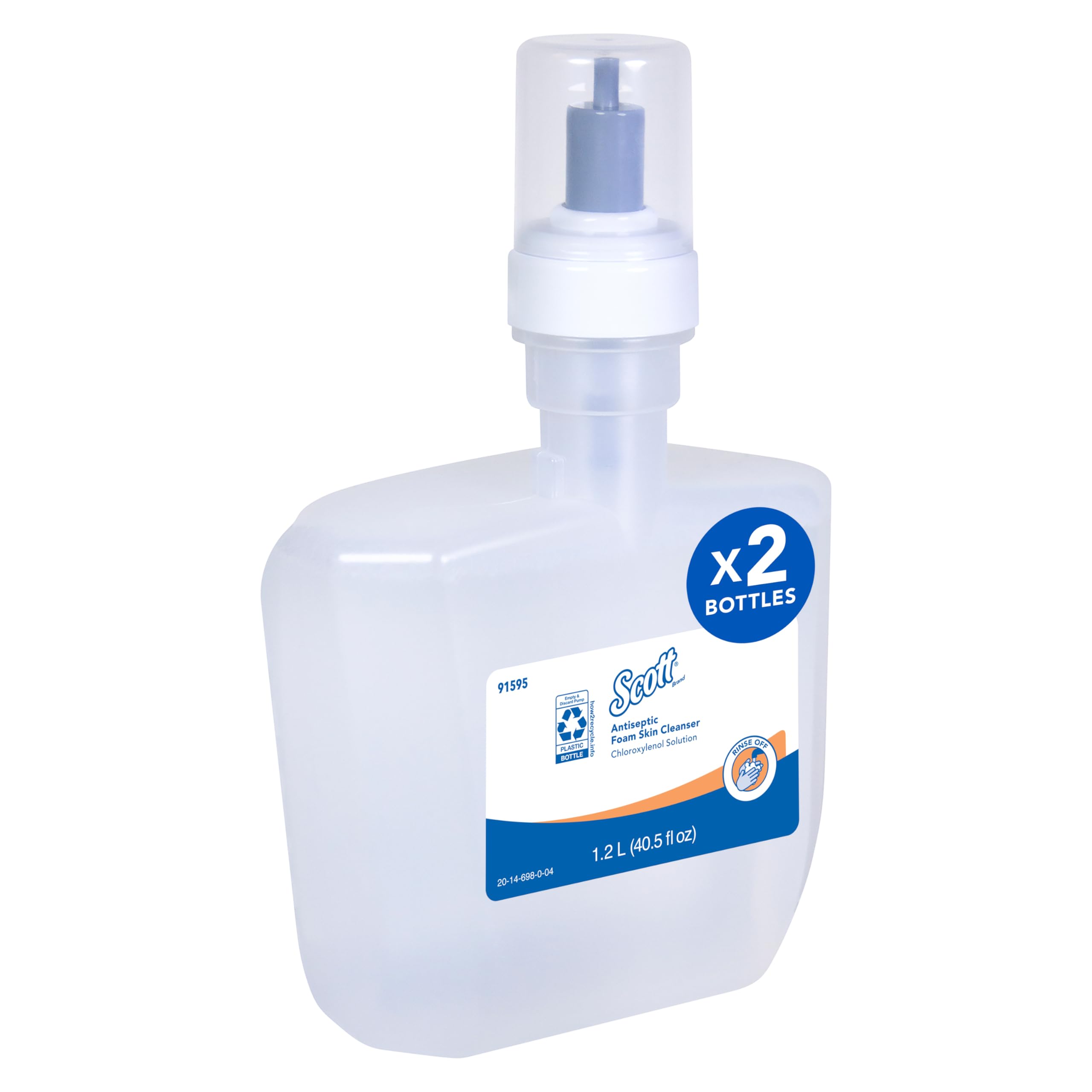 Scott Professional Antiseptic Foam Skin Cleanser (91595) - 1.2L Fragrance-Free Foaming Hand Soap Refill, 1.75% PCMX Formula, NSF E-2 Rated (2-Pack) - Ideal for Hospitals, Clinics, Restaurants & Commercial Washrooms