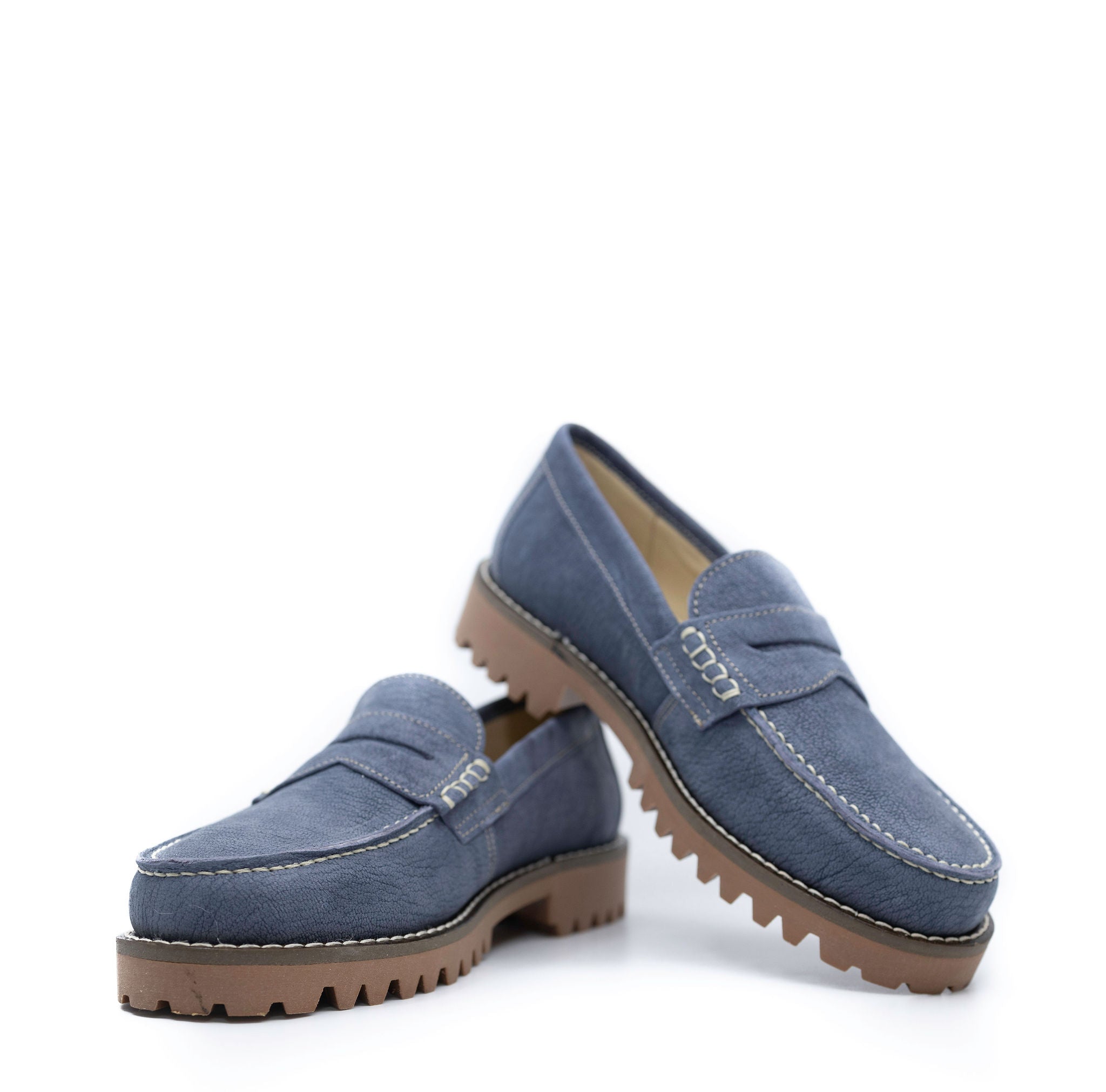 Blublonc Women's Jeans Nubok Chunky Penny Loafers - Comfortable Slip-On Shoes for Casual Outfits & Office Wear