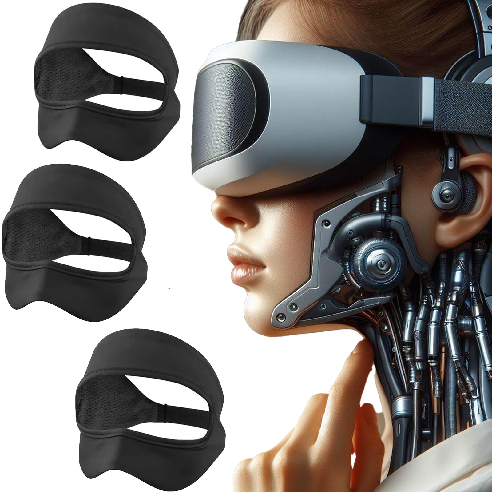 Breathable VR Mask Cover for Meta Quest 3, Quest 2, Vision Pro, PSVR2 - Sweat-Resistant Face Cushion (3-Pack Black) - Perfect for Virtual Reality Gaming & Extended Play Sessions