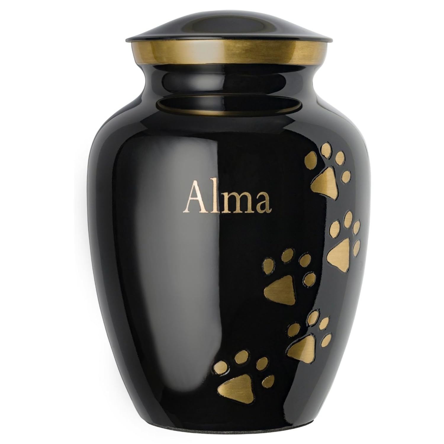Ottillie Paws Premier Series Large Ebony Pet Memorial Urn with Vertical Brass Paws - Personalized Laser Engraving for Dogs and Cats - Perfect for Home or Garden Memorial Displays