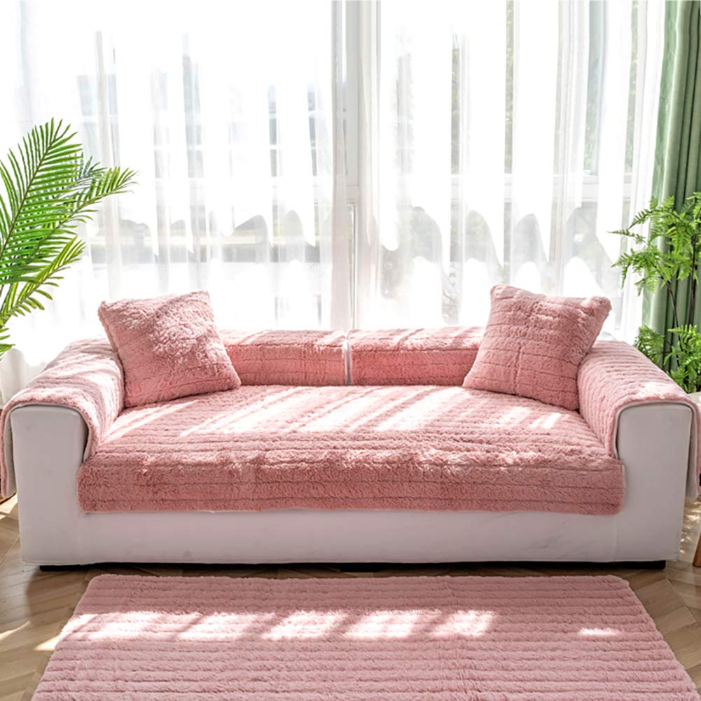 Velvet L-Shaped Sectional Sofa Cover - Winter Warm Recliner Slipcover Protector for Pets, 110x240cm (43x94inch), Pink - Perfect for Living Room, Family Room & Pet-Friendly Homes
