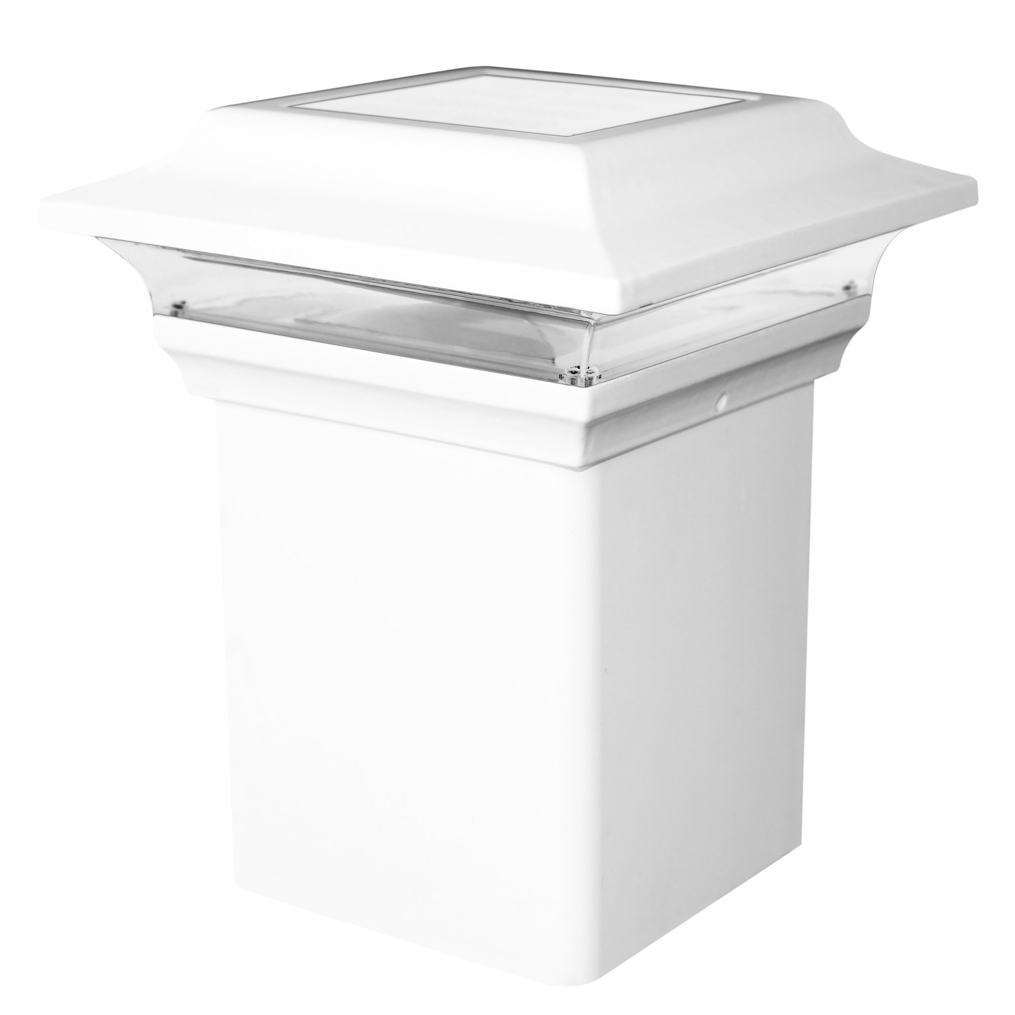 Solar Powered Imperial Post Caps for 5x5 Fence Post - Set of 2 (White & Clear) - Weatherproof Outdoor Lighting for Deck, Garden & Patio