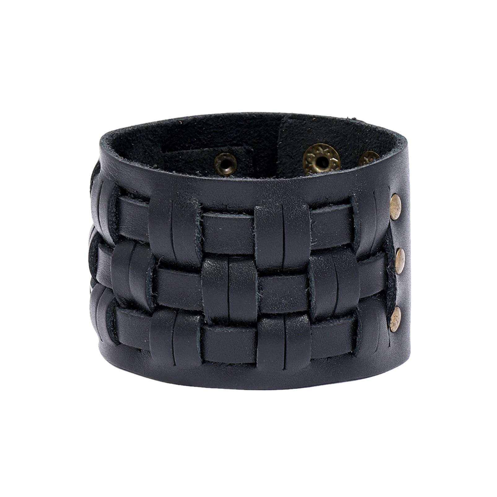 Fusamk Punk Rock Snap Bracelet - Braided Wide Leather Wristband & Arm Cuff for Men & Women | Perfect for Concerts, Music Festivals & Gothic Fashion