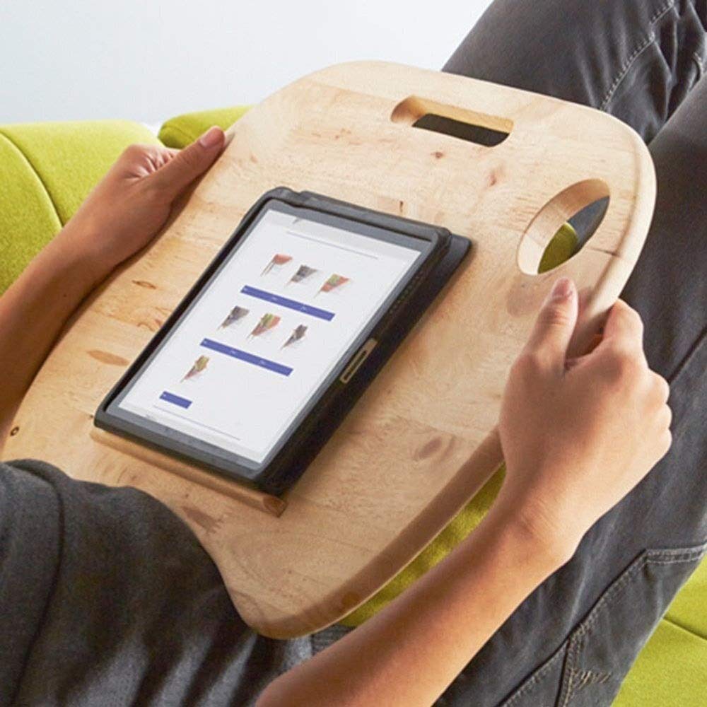 Premium Large Bamboo Lap Desk for Laptop with Cushion & Handle - Portable Laptop Stand, Writing Tray for Sofa, Bed, Reading - Perfect for Work, Study & Relaxation at Home or Office