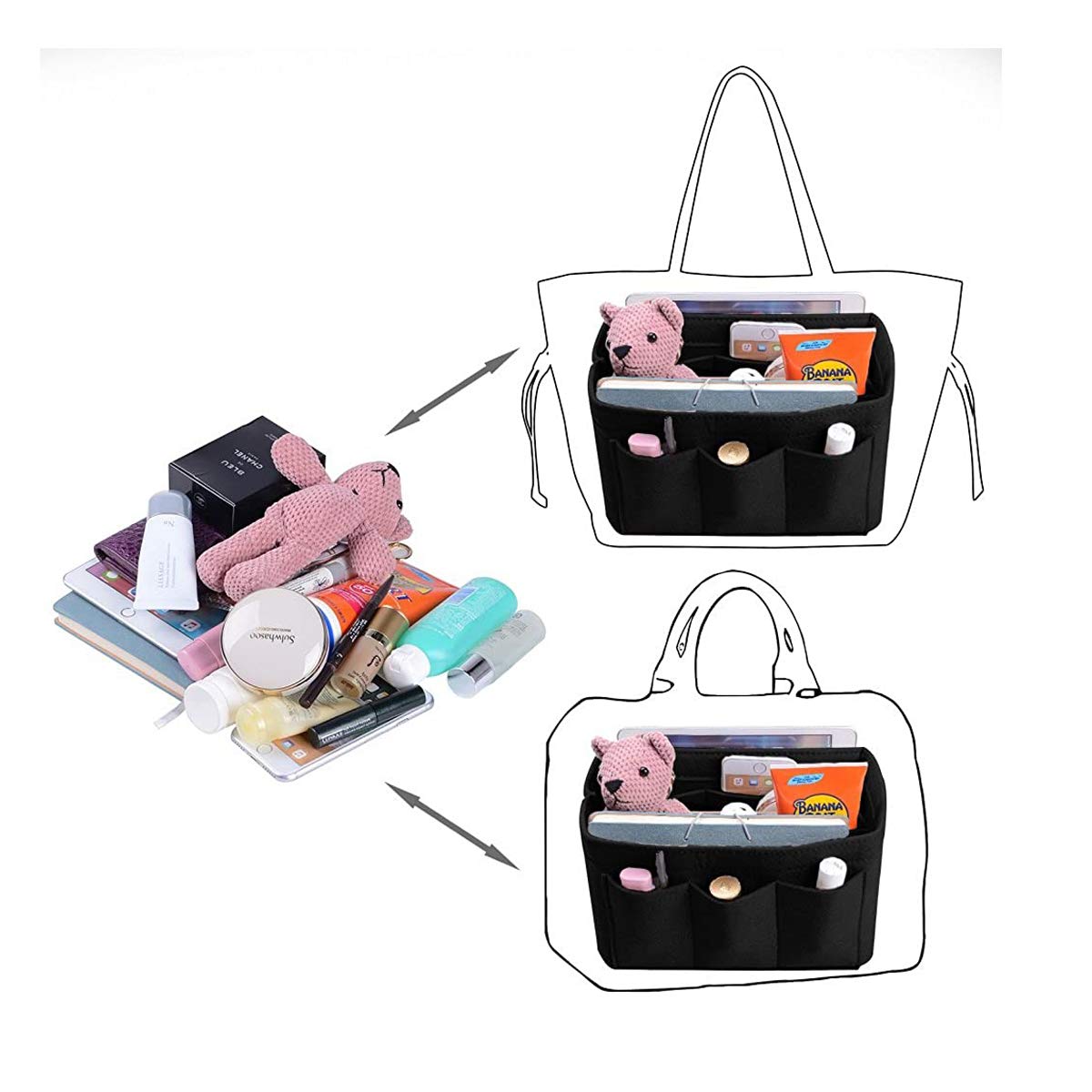 Seven Wolves Purse Organizer Insert - 2 Pack Premium Handbag Organizers for Women, Black | Perfect for Tote Bags, Travel & Everyday Use