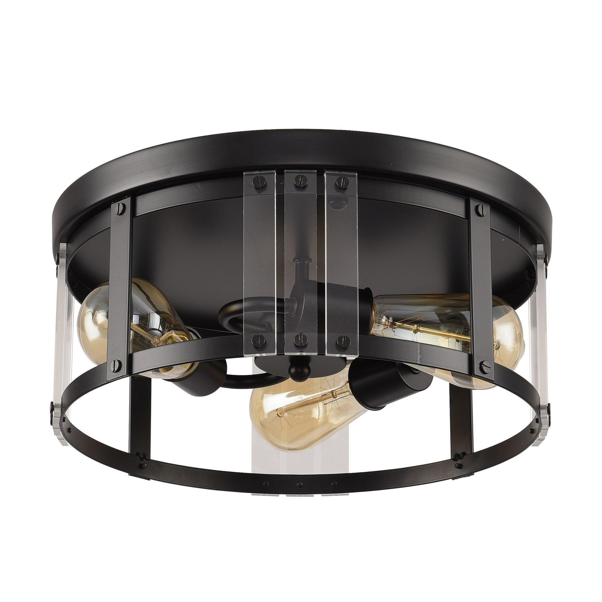 Black 3-Light Farmhouse Flush Mount Ceiling Light Fixture - Rustic Vintage Style for Kitchen, Dining Room & Bedroom Lighting