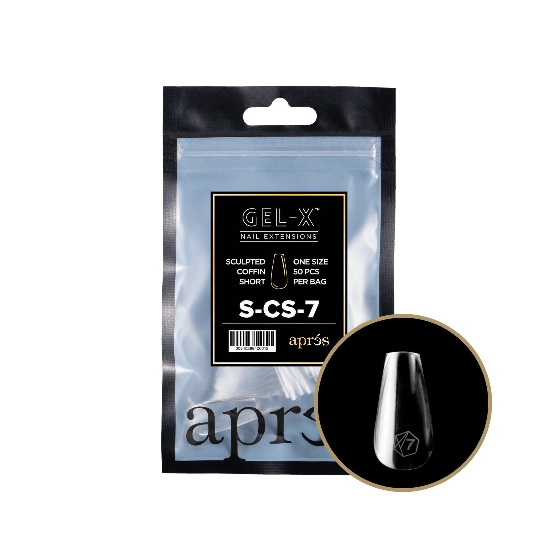 Apres Gel X 2.0 Refill Bags - Sculpted Coffin Short Size 7 (50 Pcs) | Professional Nail Extension Kit for DIY Manicures at Home | Perfect for Salon-Quality Nails, Special Occasions & Gift Giving