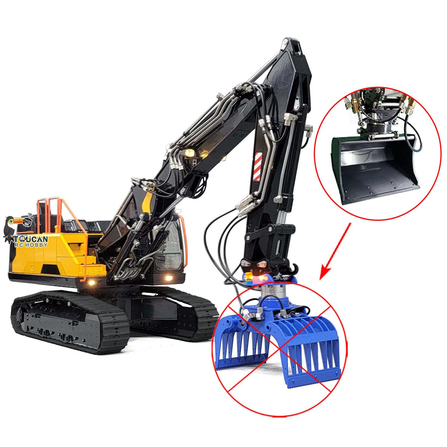 1:14 Scale MTMODEL EC380 Metal Hydraulic Tracked Excavator RC Construction Vehicle - 3 Arms Heavy Duty Digger Machine for Construction Site Simulation & RC Hobby Enthusiasts