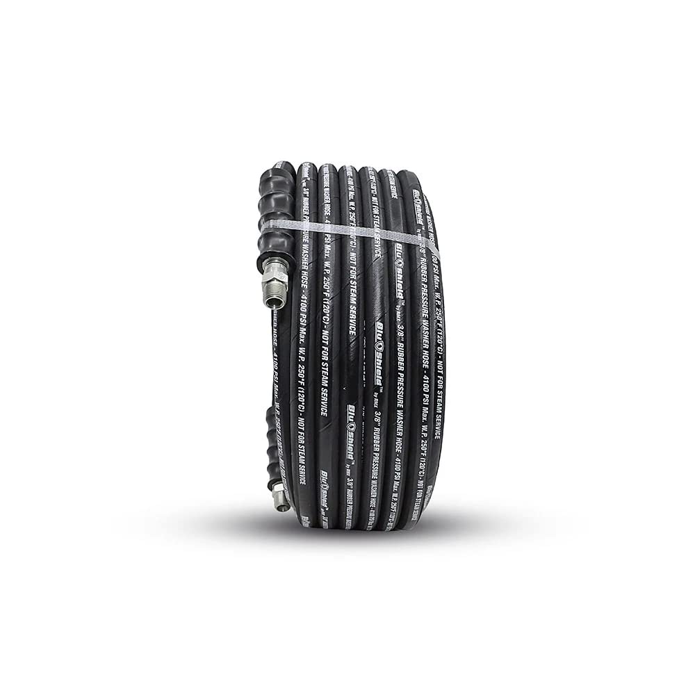 **BluShield Aramid Braided Rubber Pressure Washer Hose - 4100 PSI, 250°F Hot & Cold Water Resistant, Heavy Duty, 35% Lighter & Flexible (3/8