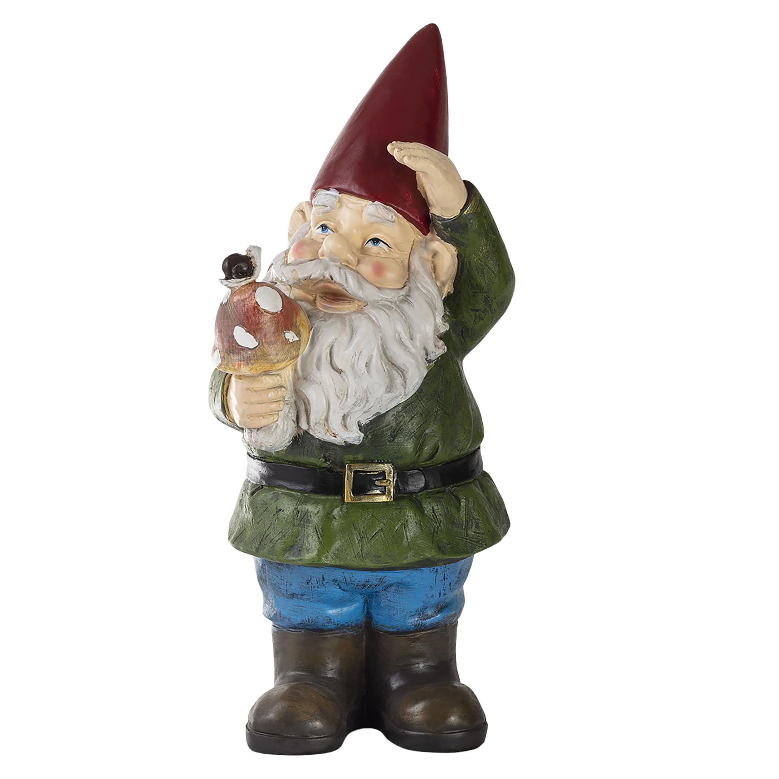 Alpine Corporation 12 Inch Tall Outdoor Garden Gnome with Mushroom - Weather-Resistant Yard Statue for Lawn, Patio & Garden Decor - Perfect for Outdoor Decoration, Gift Giving & Fairy Garden Themes