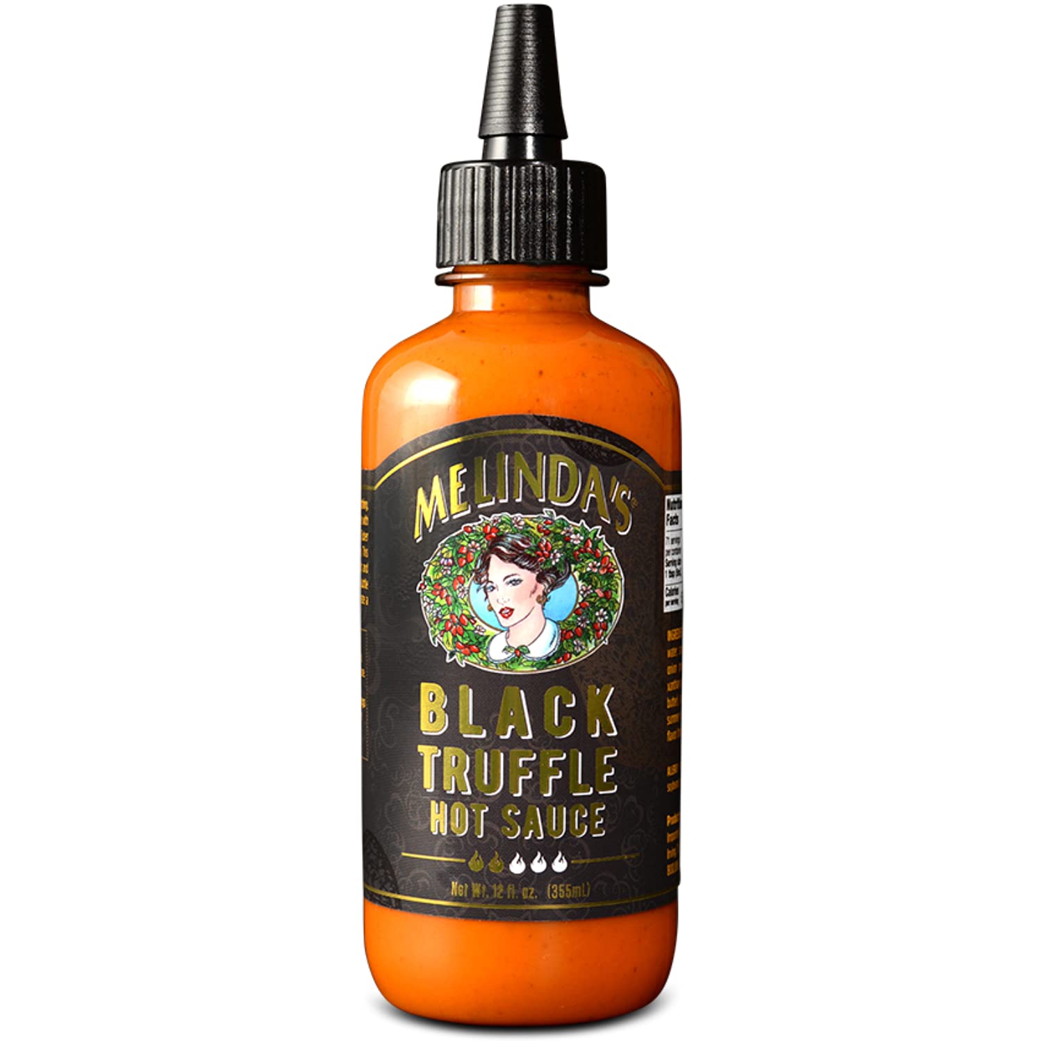Melinda's Black Truffle Hot Sauce - Premium Gourmet Hot Sauce with Italian Black Truffles, Cayenne Peppers, Garlic & Colombian Honey - Keto Friendly, Sugar Free, Low Carb - 12 oz Bottle - Perfect for Pizza, Pasta, Steak & Charcuterie Boards