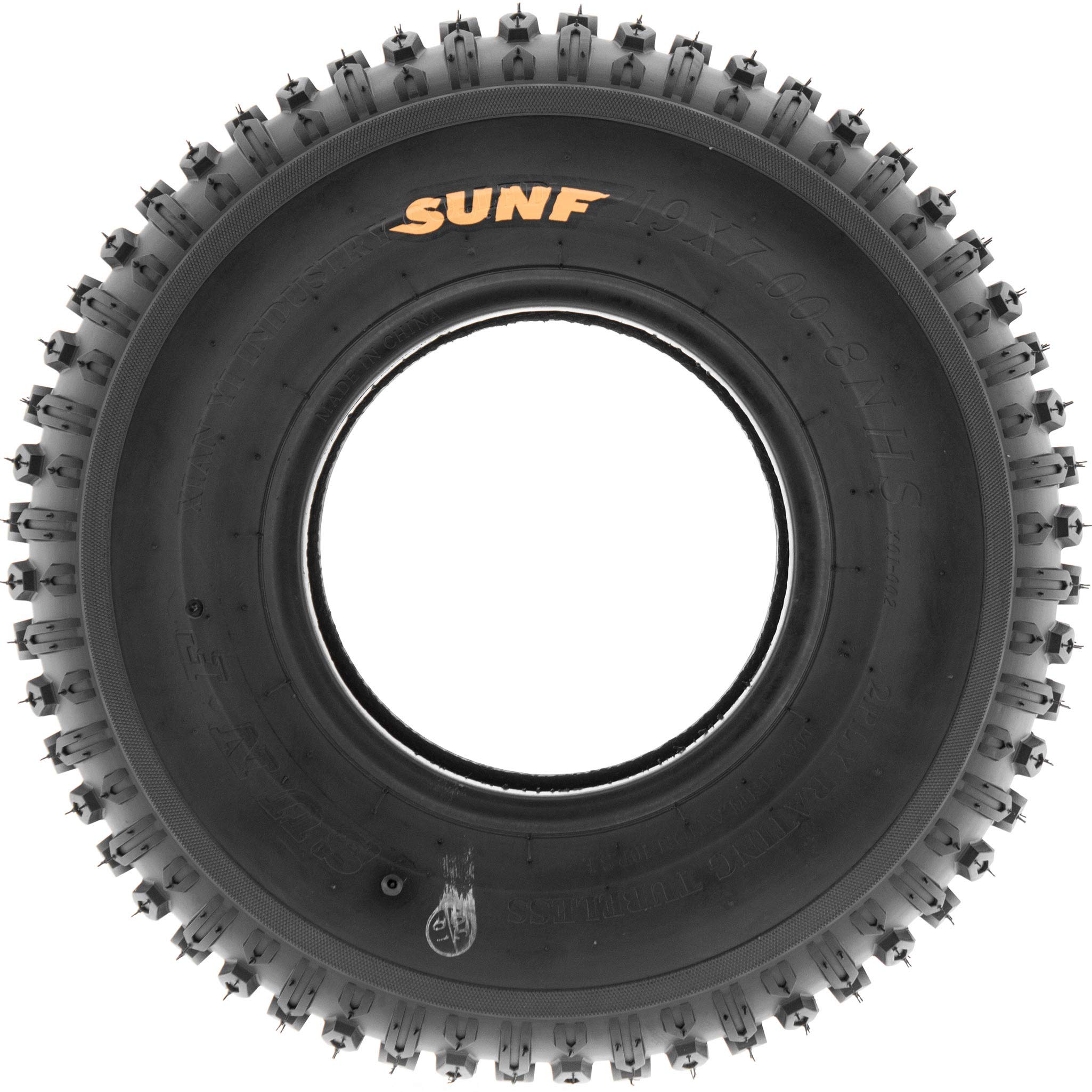 Set of 4 SunF A012 XC Knobby 19x7-8 ATV Tires - All Terrain Tubeless 2-Ply for Go-Karts & UTVs - Perfect for Off-Road Trails, Mud Riding & Dirt Track Racing