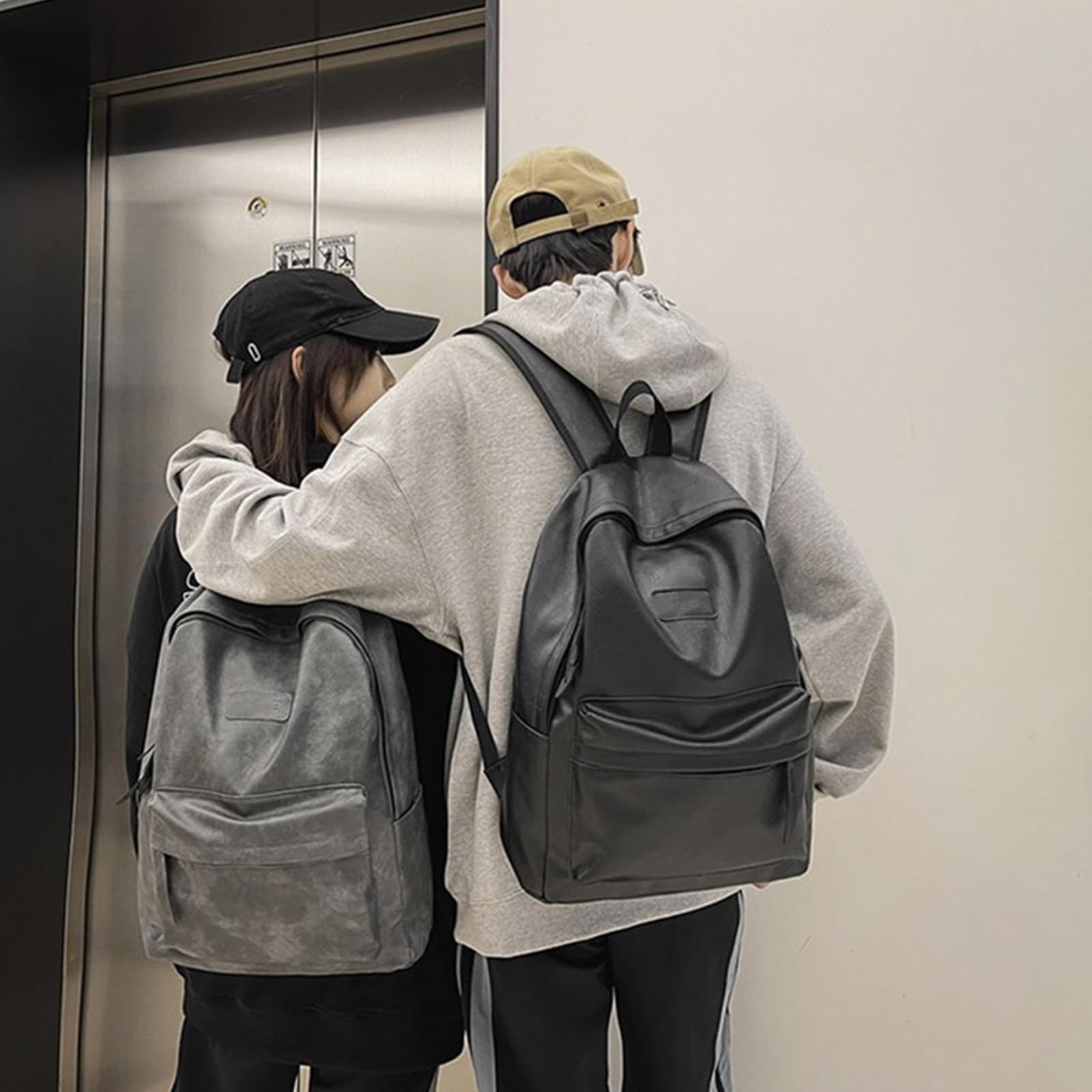 Korean Style PU Leather Backpack for Women & Men - Large Capacity Student School Backpack, Travel Backpack for College, Work & Daily Commute