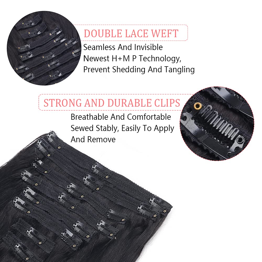 8Pcs Clip in Human Hair Extensions 16inch Natural Black - 120g Remy Hair with 18 Clips & Lace Weft for Women | Perfect for Daily Styling, Parties & Special Occasions