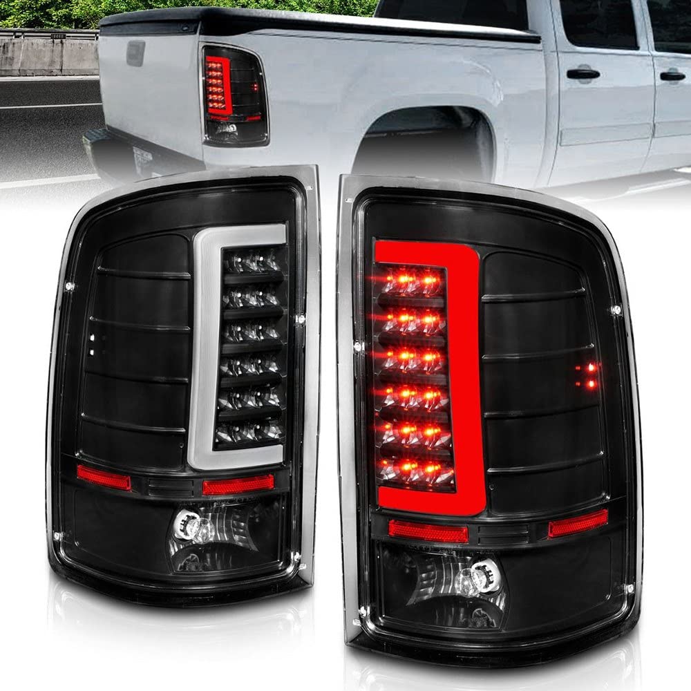 2007-2013 GMC Sierra LED Tail Lights with Light Bar - Black Housing & Clear Lens | ANZO 311388 | Enhanced Visibility & Style for Night Driving & Off-Road Adventures