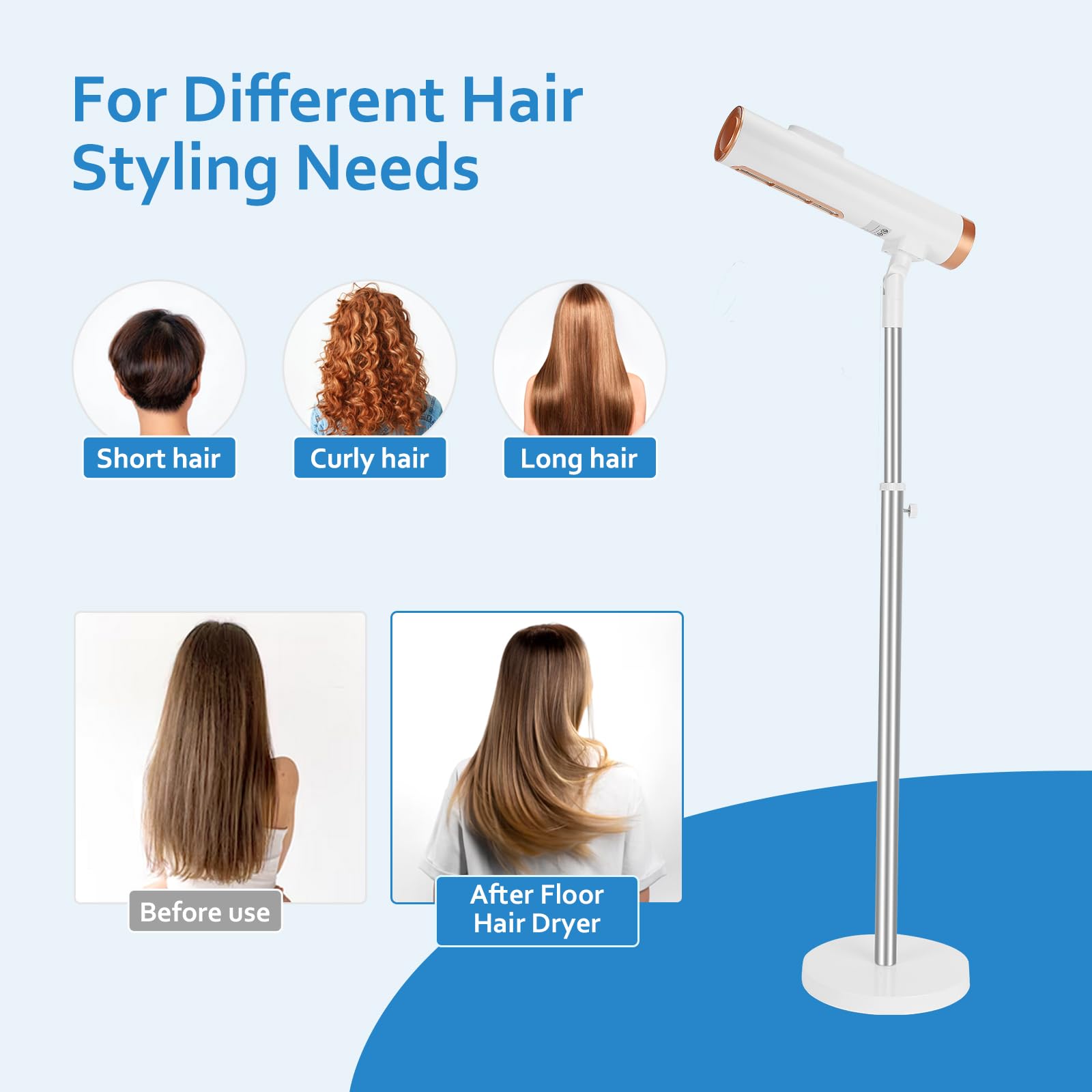 **CoralBoxer Hands-Free Adjustable Hair Dryer Stand - 2 Speeds & 2 Temperatures for Home Use, Elderly, Kids, Disabled & Pets - Perfect for Salon-Style Drying at Home**
