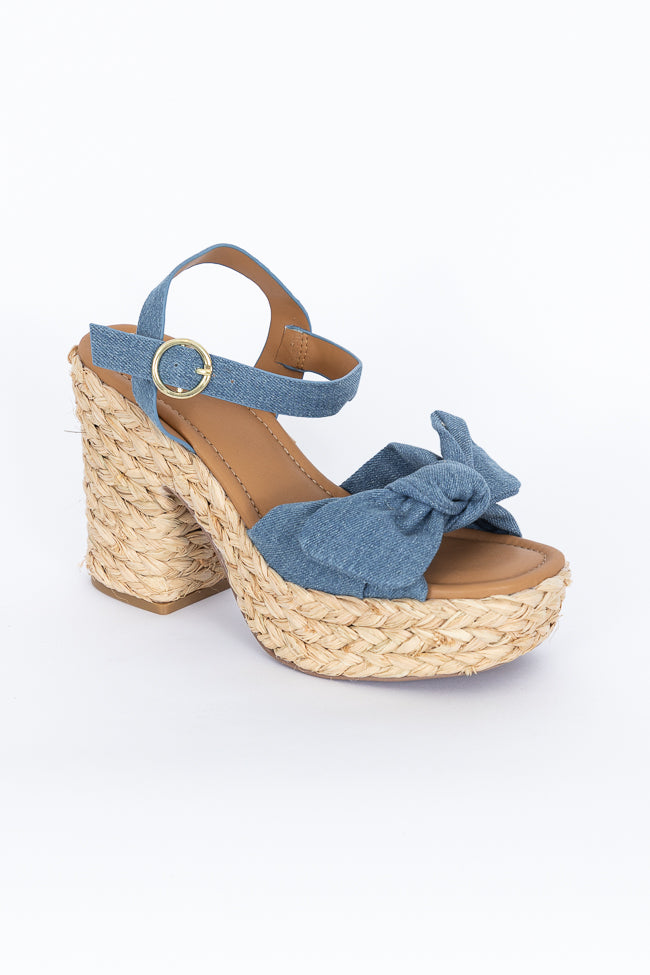 Kacey Women's Chambray Bow Woven Heels - Comfortable Dress Sandals for Summer Weddings, Parties & Date Nights | Final Sale
