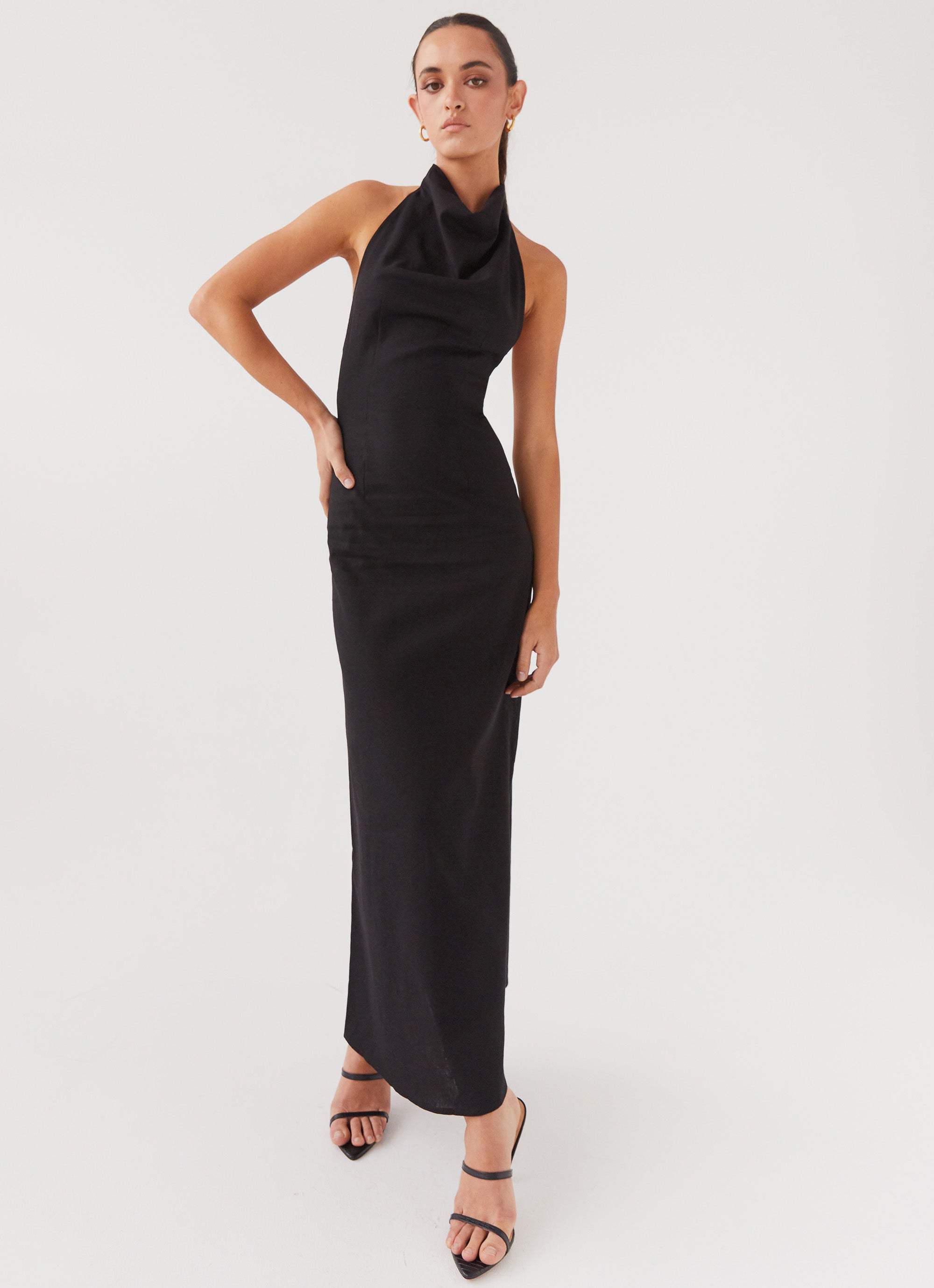 Cartia Linen Maxi Dress for Women - Flowy Summer Long Dress with Pockets, Black - Perfect for Beach Vacation, Date Night & Casual Outings