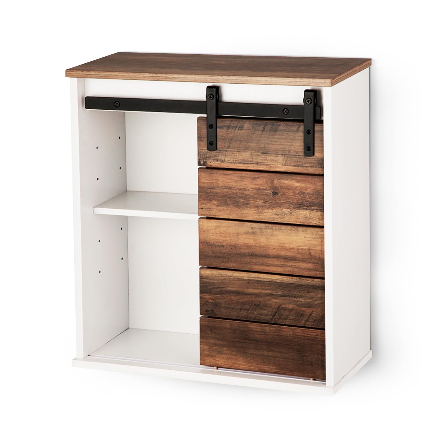 Farmhouse Wall Mounted Storage Cabinet with Sliding Barn Door - White Bathroom Medicine Cabinet for Bathroom, Kitchen & Living Room | Space-Saving Organizer for Toiletries, Cosmetics & Home Essentials