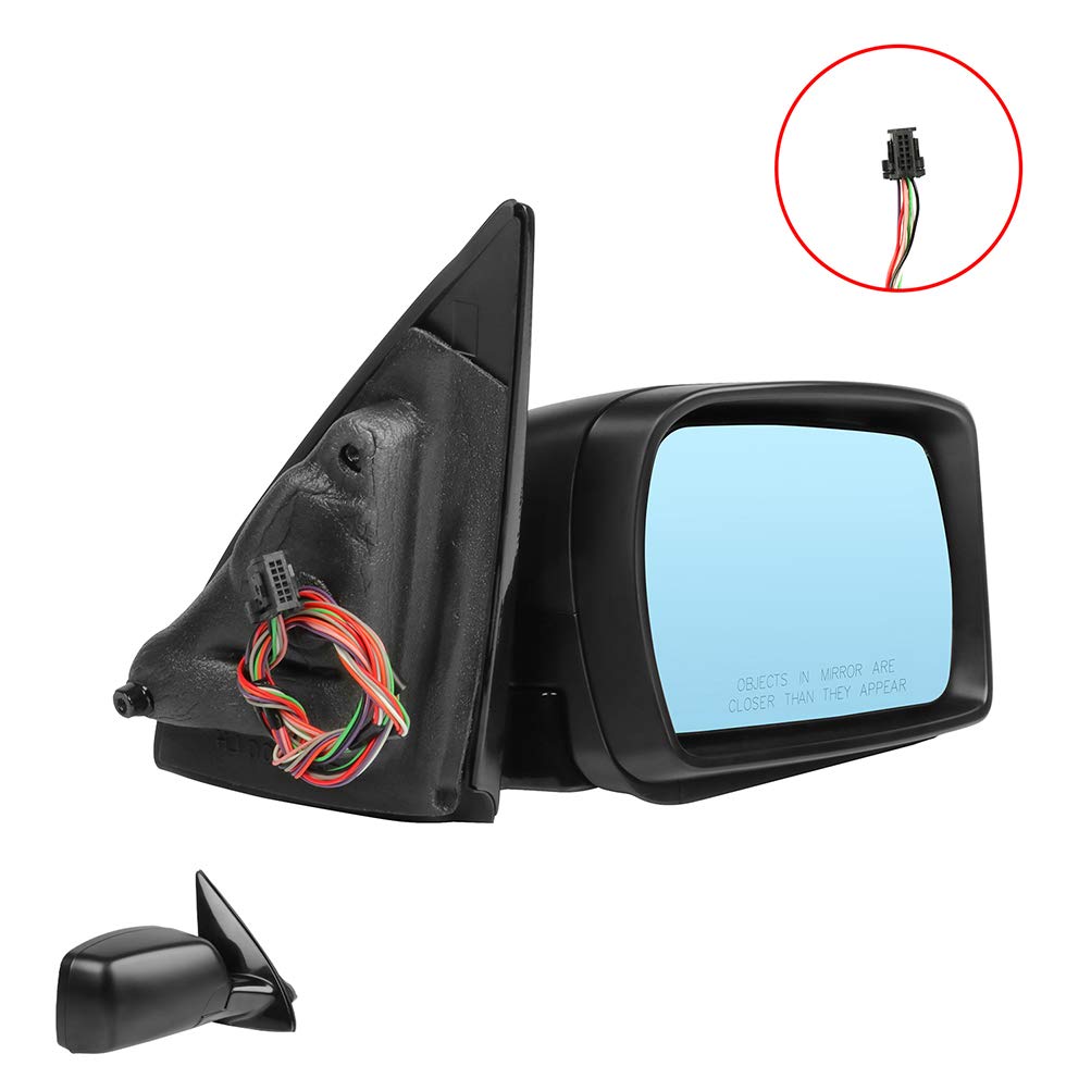 Black Power-Adjustable Passenger Side Mirror Replacement for 2000-2006 BMW X5 - Smooth Exterior Design (Part #51167039898-PFM) - Perfect for Parking & Lane Changes