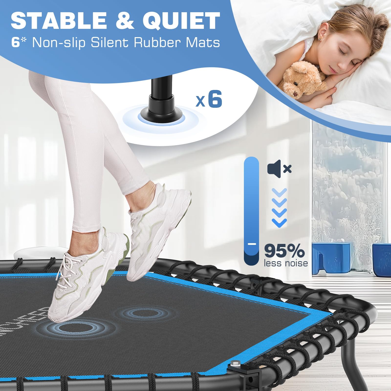 ANCHEER 50 Inch Foldable Rebounder Trampoline with Safety Bar - 450/550lbs Weight Capacity Exercise Trampoline for Adults - Perfect for Indoor Fitness & Outdoor Garden Workouts - Home Gym Equipment for Cardio & Weight Loss