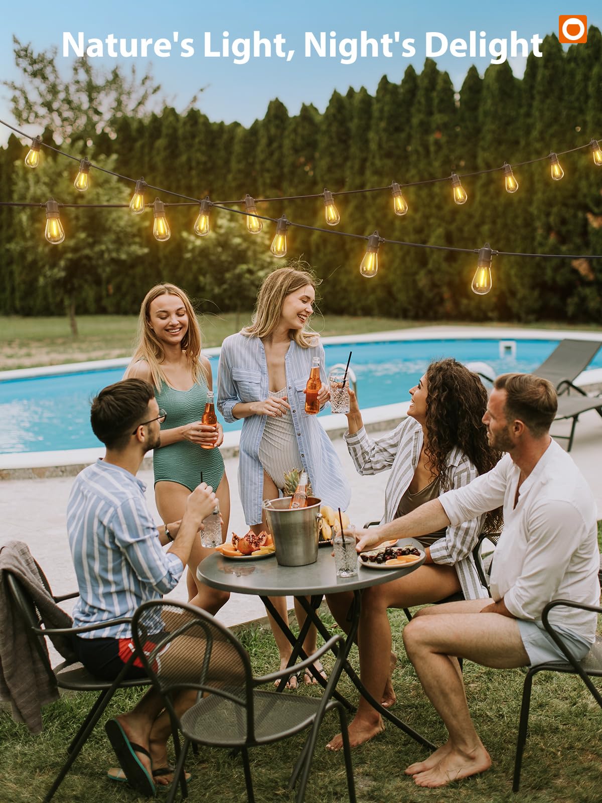Addlon 104FT Solar String Lights Outdoor Waterproof - 98FT+6FT USB Powered with Remote Control, 34 LED Dimmable Bulbs for Patio, Garden, Deck, Halloween & Christmas Decorations - Perfect for Backyard, Wedding, Party Lighting
