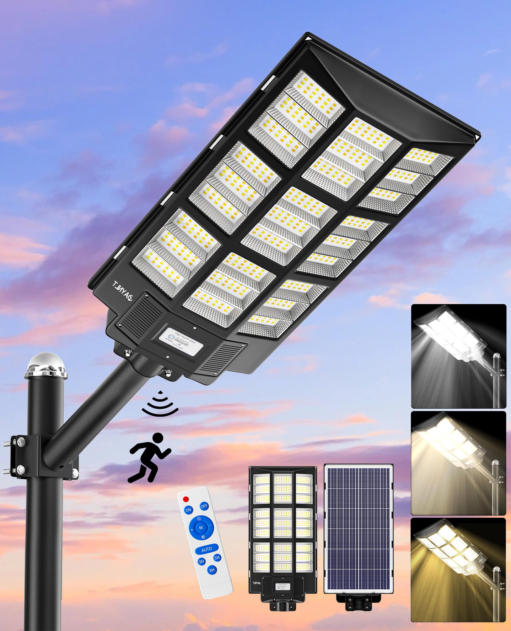 JAYNLT Y-7200W Solar Street Lights Outdoor - 680,000LM 6500K High Lumen Commercial Solar Parking Lot Lights with Motion Sensor | Dusk to Dawn Security Flood Lights for Parking Lots, Garages, Stadiums, Driveways & Backyards