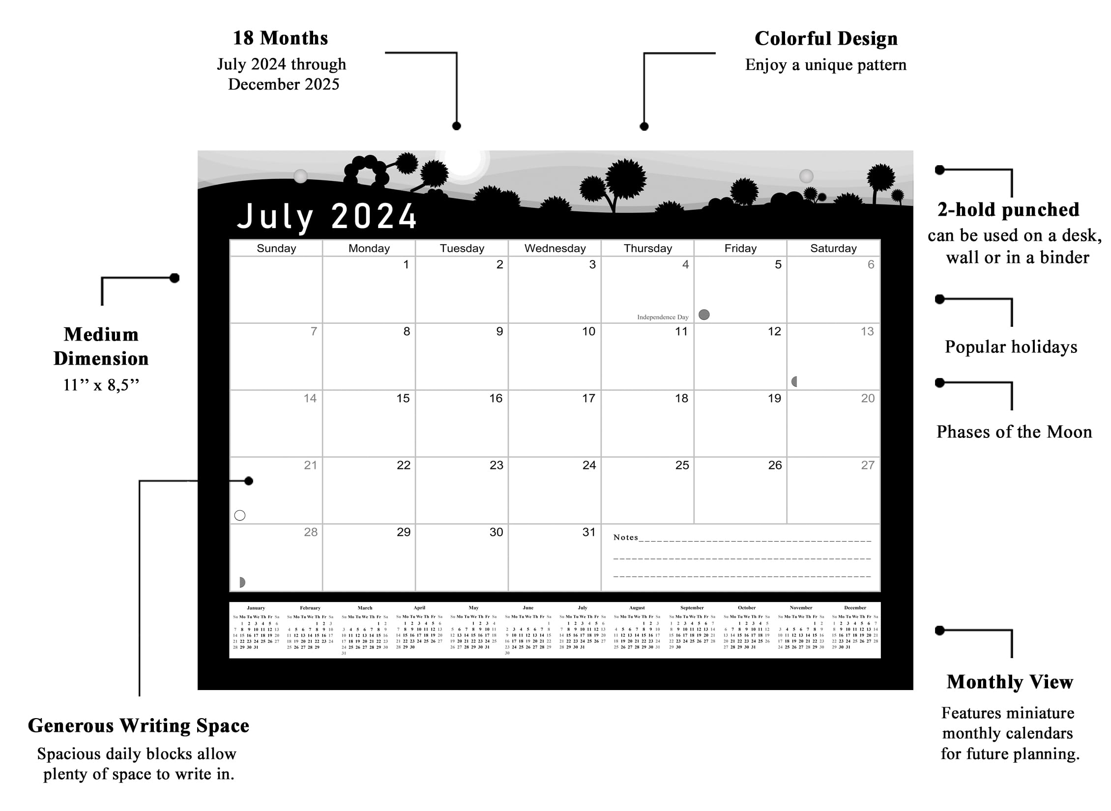 2024-2025 18-Month Magnetic & Desk Calendar Planner - Wall/Desktop Organizer with Monthly Layout (Edition #15) - Perfect for Office, Home & School Planning