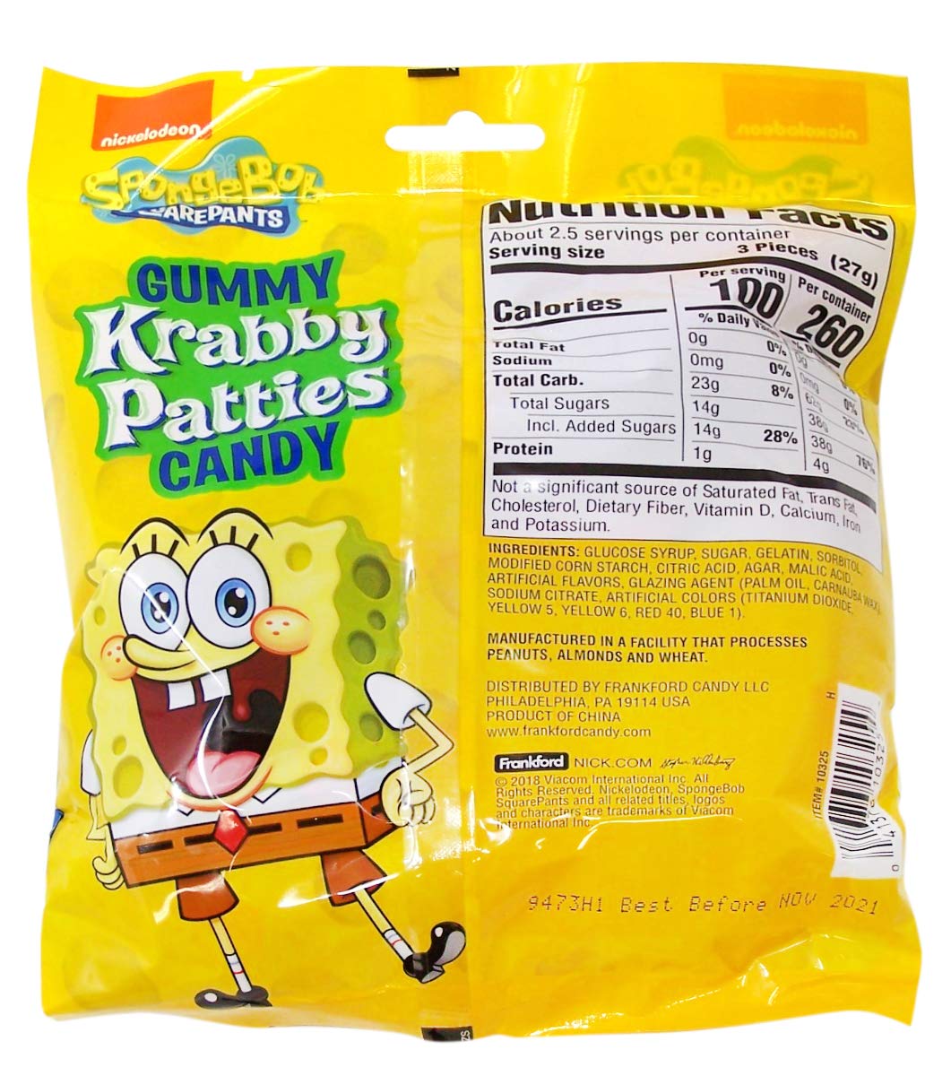 Nickelodeon SpongeBob SquarePants Gummy Krabby Patties Candy - 2.54oz (72g) Sweet & Chewy SpongeBob-Themed Treats - Perfect for Birthday Parties, Halloween & Kids Snacks