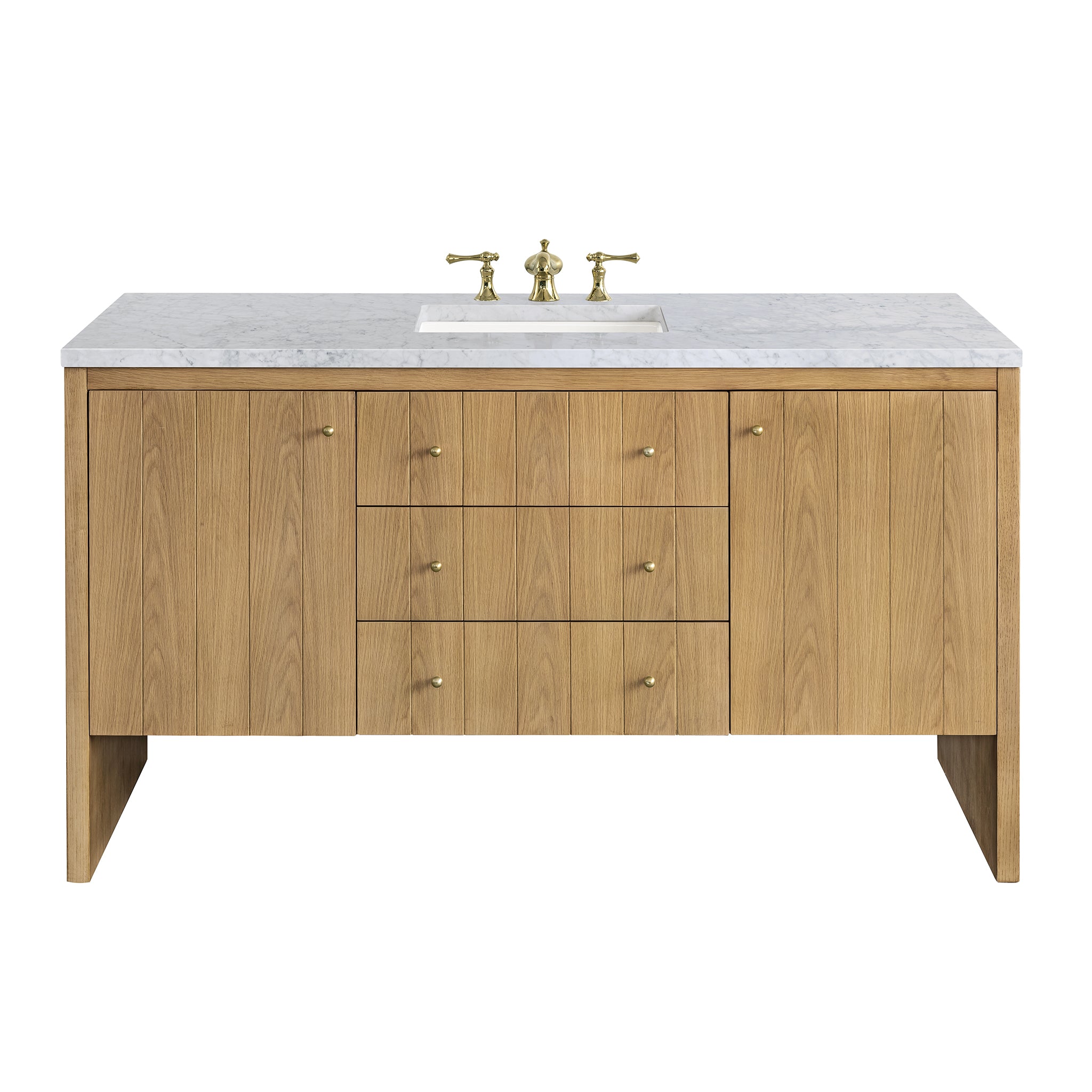 Hudson 60 Inch Single Bathroom Vanity with 3CM Carrara Marble Top in Light Natural Oak - Perfect for Modern Master Bathrooms & Powder Rooms