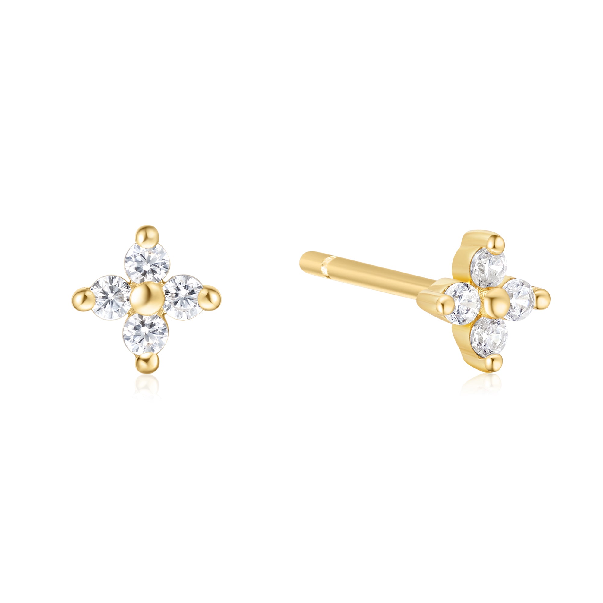 14K Gold Four Petal Stud Earrings for Women - Dainty Floral Earrings for Everyday Wear, Gift Giving & Special Occasions