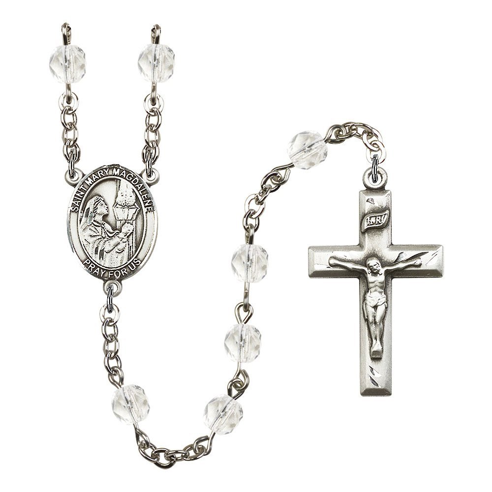St. Mary Magdalene Silver-Plated Rosary Necklace - Birthstone Colors & Religious Jewelry for Prayer, Gifts & Spiritual Protection