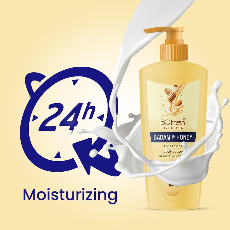 BIOFRESH HERBALS Almond & Honey 24-Hour Moisturizing Body Lotion - Lightweight, Non-Greasy Winter Skin Care Cream for Dry & Sensitive Skin (300ml) - Perfect for Daily Hydration & Nighttime Nourishment