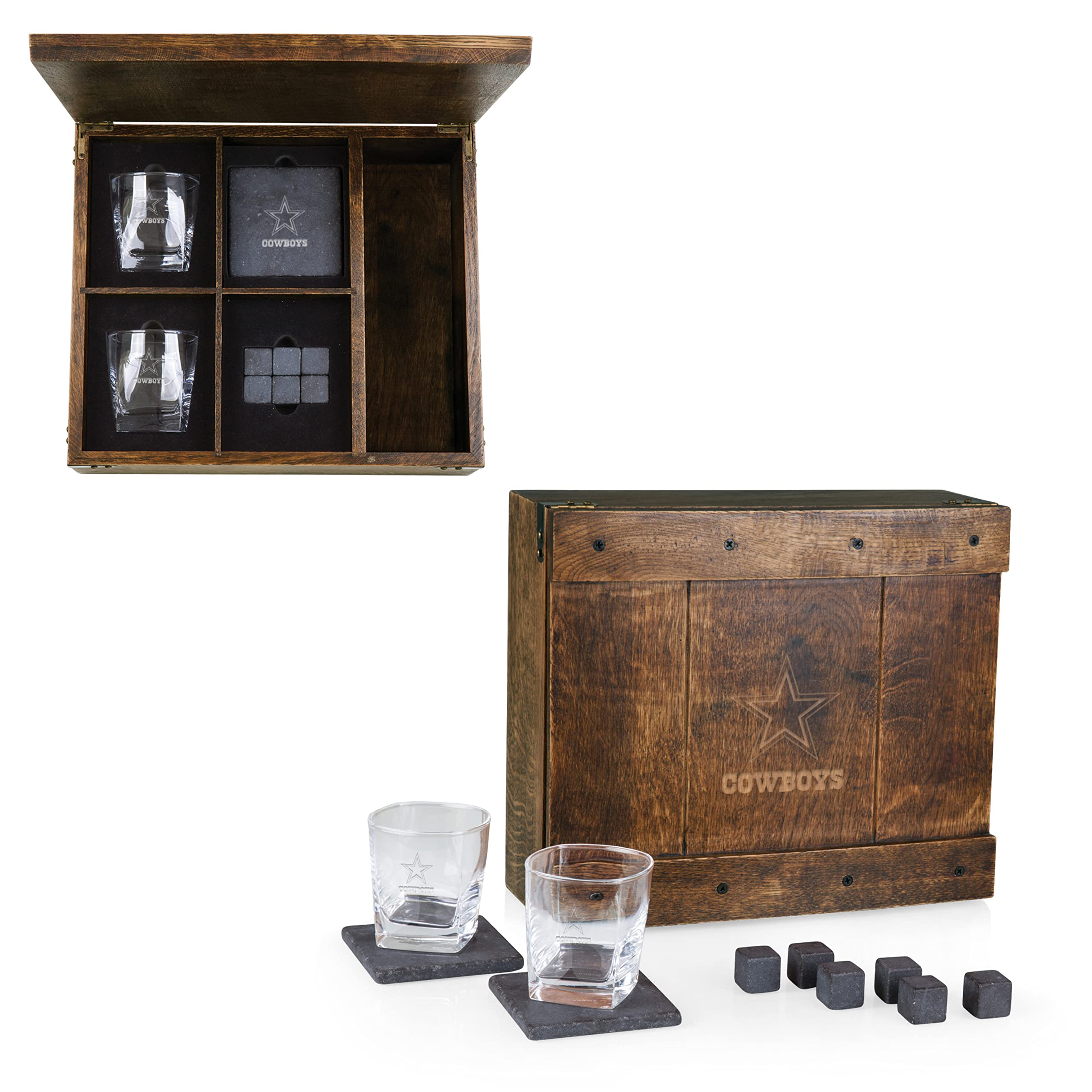 PICNIC TIME NFL Whiskey Box Gift Set - 2 Whiskey Glasses & Whiskey Stones - Perfect for Football Fans, Gifts & Home Bar Accessories