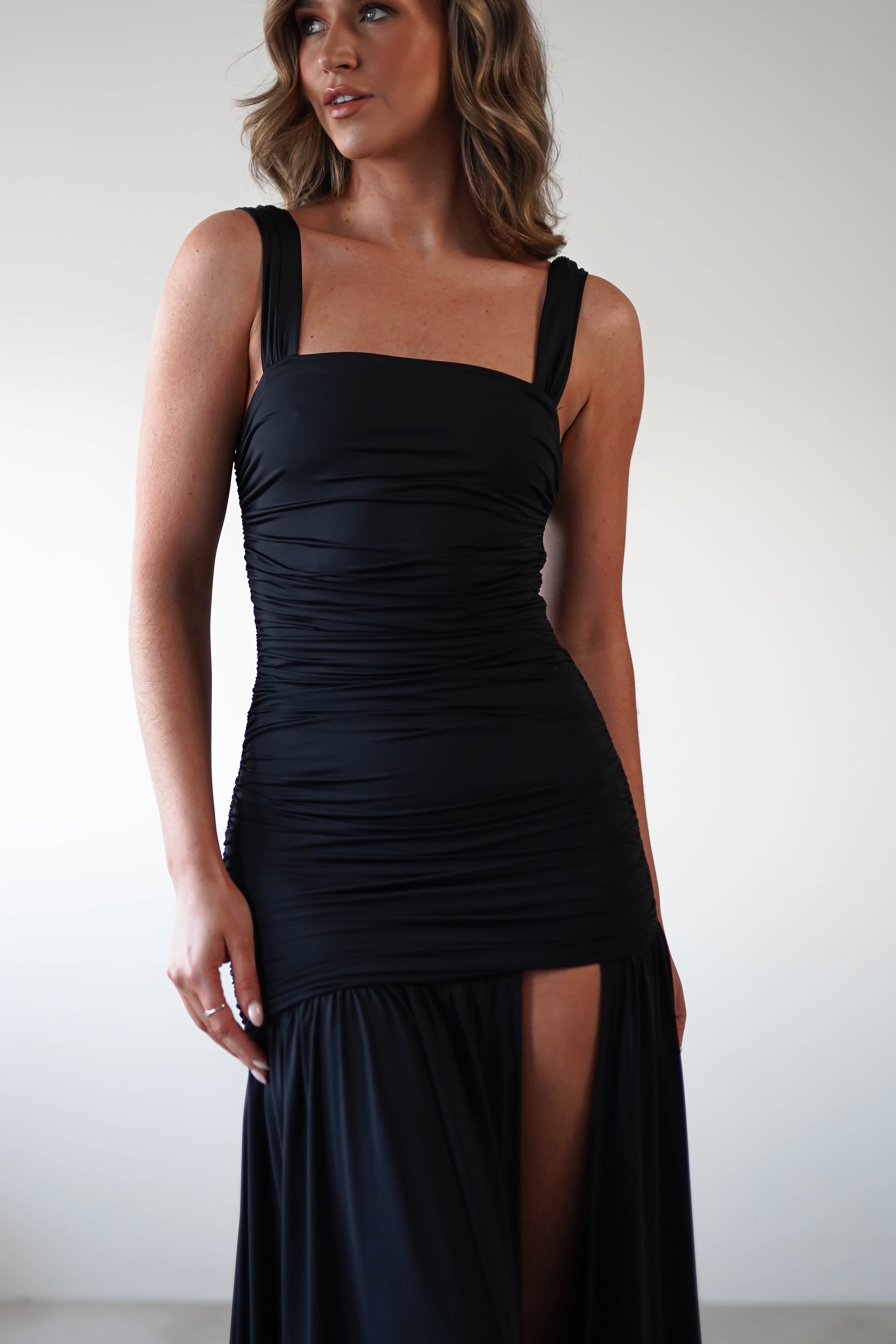 Milla Jersey Bodycon Maxi Dress for Women - Slim Fit Long Sleeve Stretchy Party Dress in Black | Perfect for Evening Events, Date Nights & Special Occasions