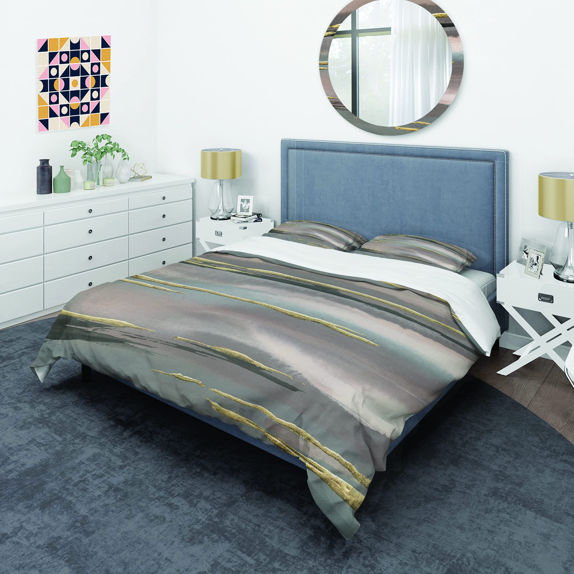 Glamorous Gold Duvet Cover Set King - Modern Abstract Bedding for All Seasons | Luxury Bedroom Decor
