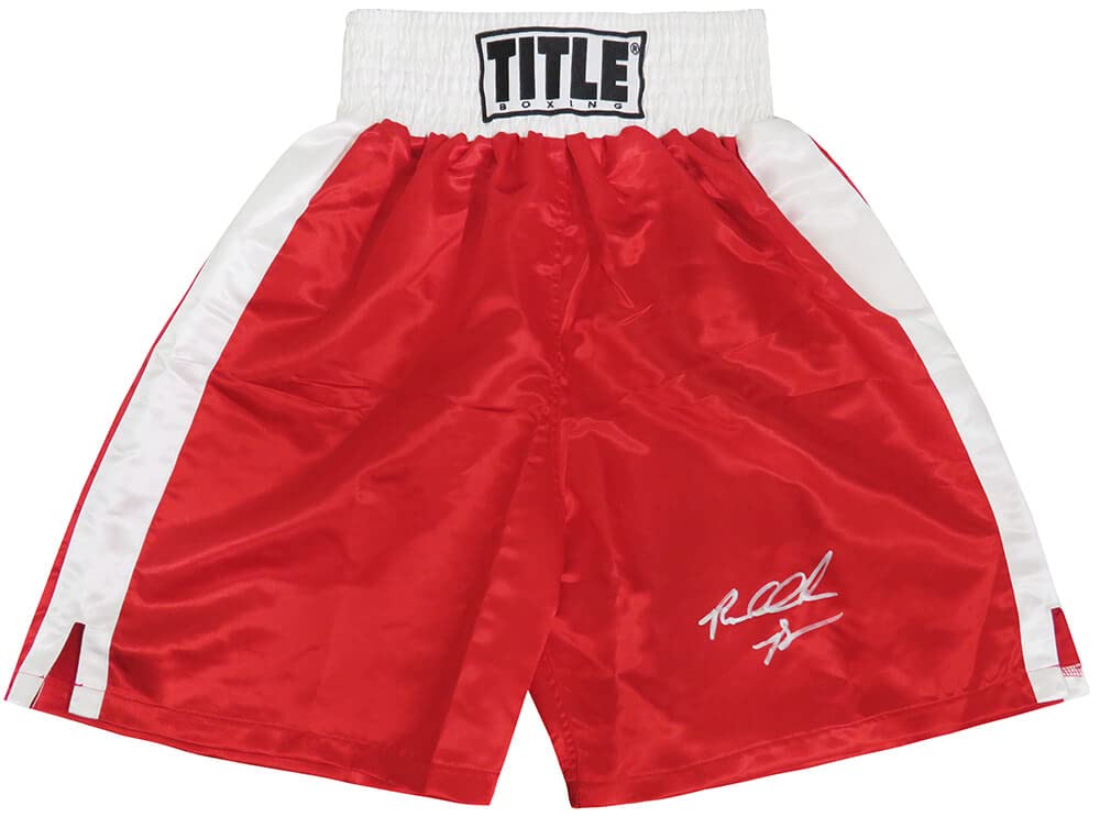 Riddick Bowe Autographed Boxing Trunks with Red & White Trim - Schwartz COA - Collectible Memorabilia for Boxing Fans & Sports Enthusiasts