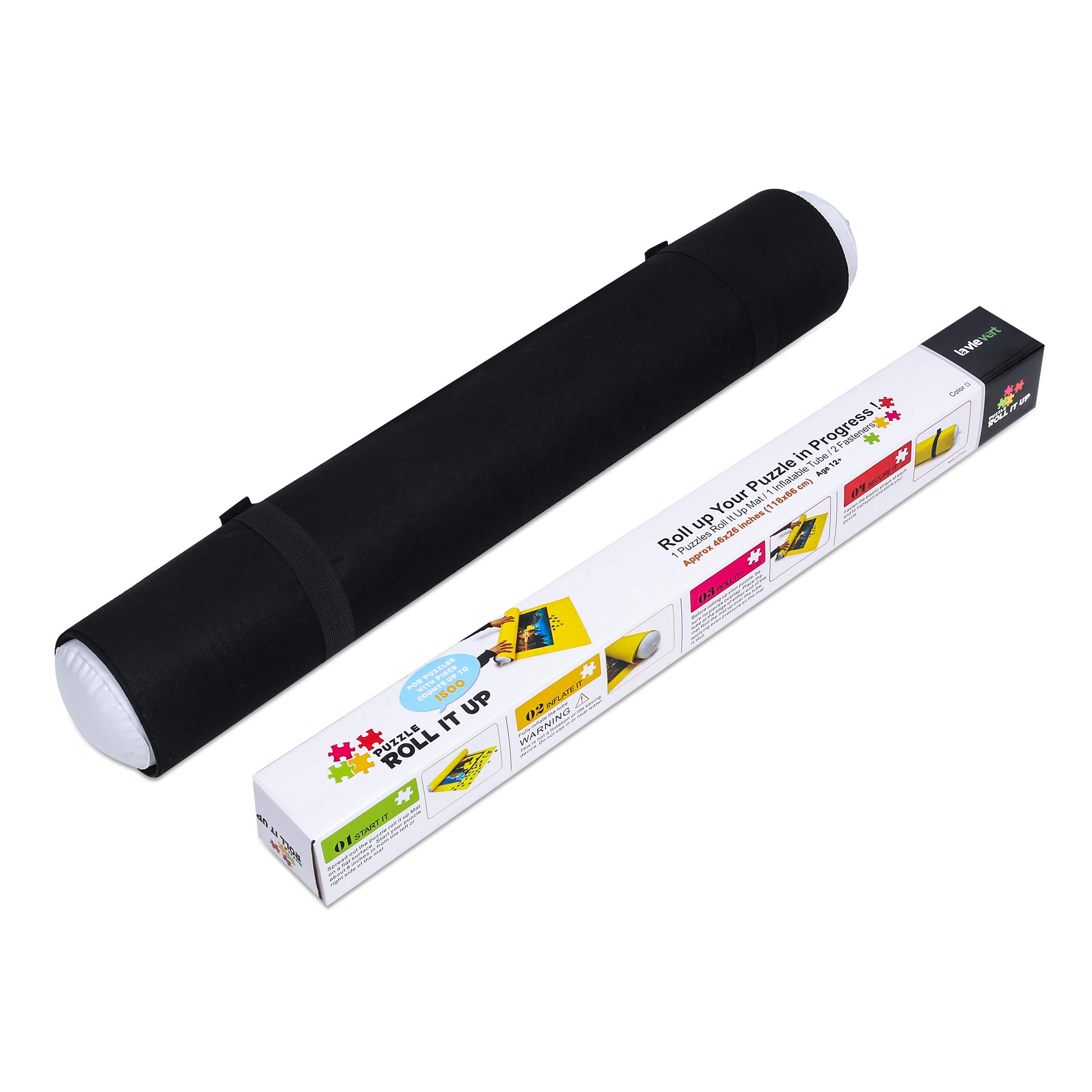 LAVIEVERT Jigsaw Puzzle Roll Mat - Felt Storage Mat for Puzzles Up to 1500 Pieces, Eco-Friendly Puzzle Saver with Long Box Packaging (No Folded Creases) - Black | Perfect for Home, Travel & Puzzle Preservation