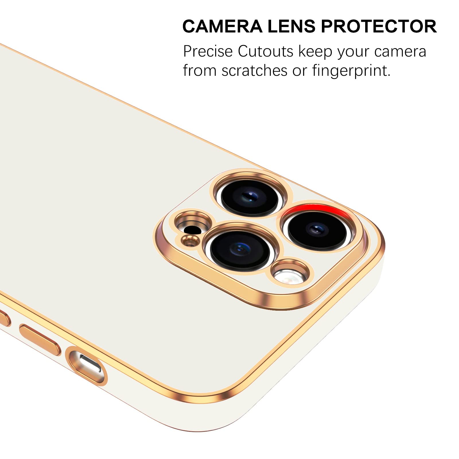 BENTOBEN iPhone 14 Pro Max Case 6.7 Inch - Slim Luxury Electroplated Bumper Protective Soft Cover with Strap for Women & Men (White/Gold) | Perfect for Work, Travel & Everyday Use